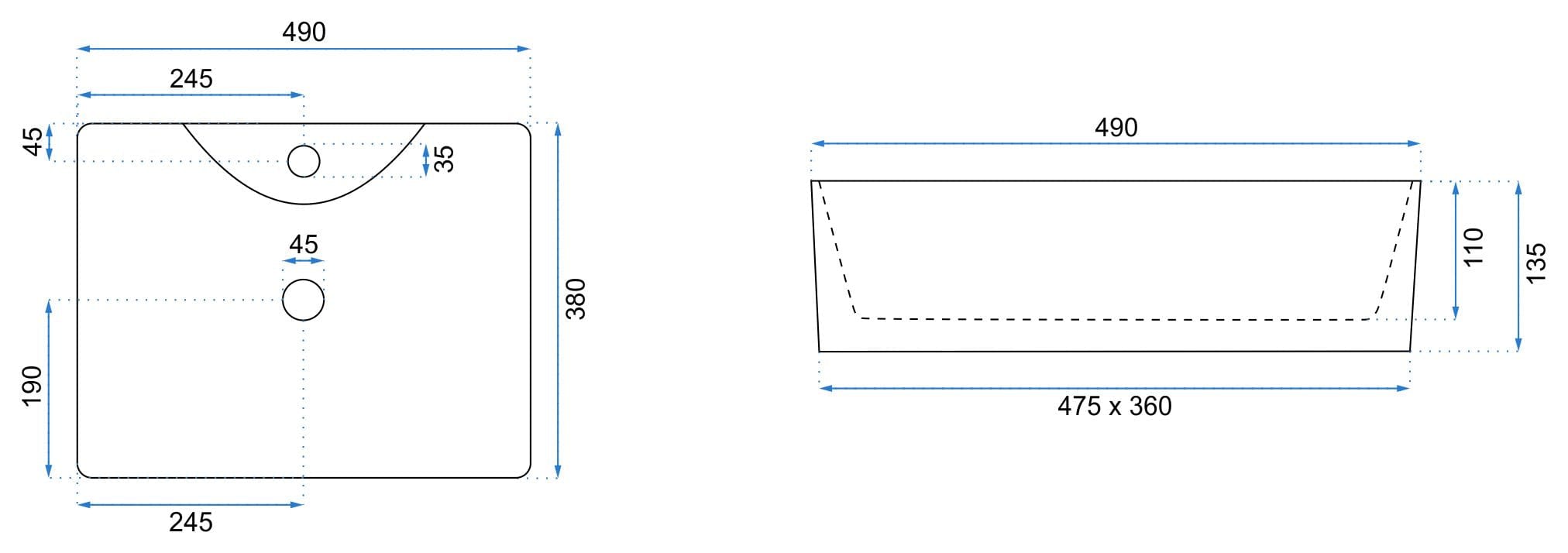 Lavoar pe blat ceramic Rea Kelly , latime de 38 cm, alb