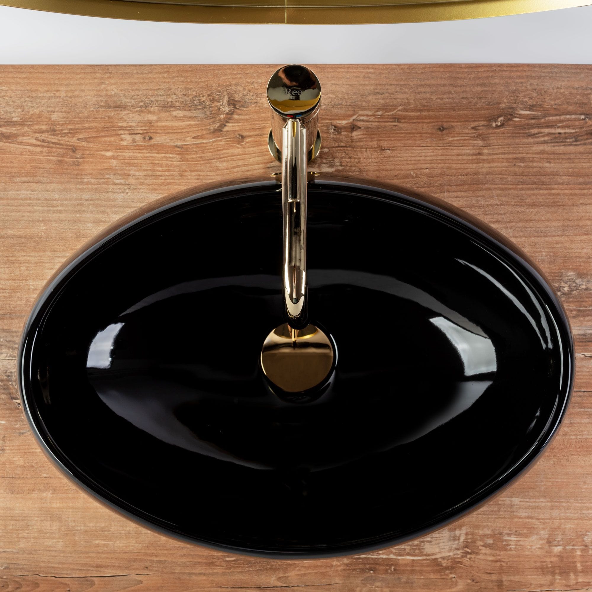 Lavoar pe blat ceramic Rea Linda Black , latime de 34 cm, negru lucios