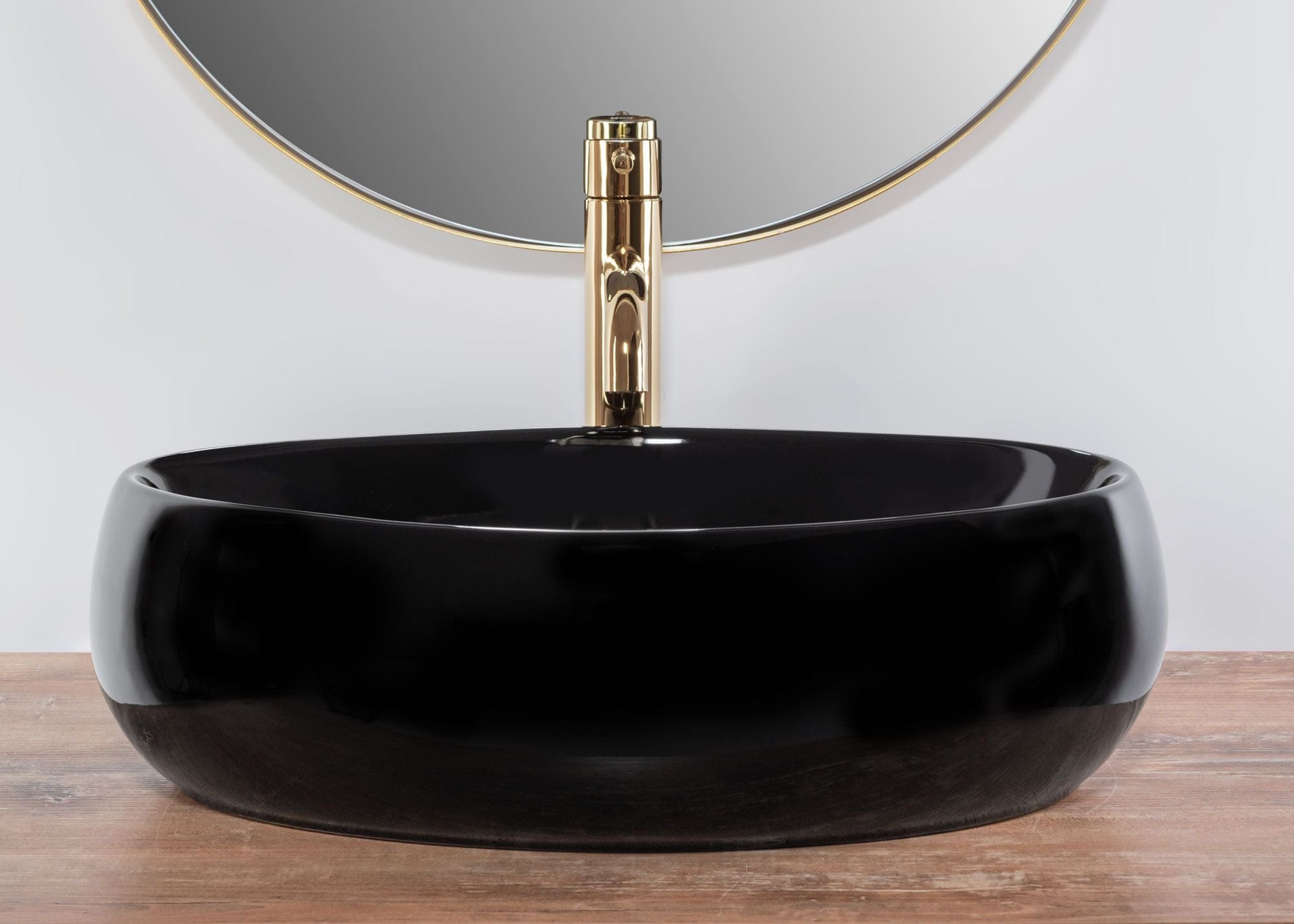 Lavoar pe blat ceramic Rea Linda Black , latime de 34 cm, negru lucios