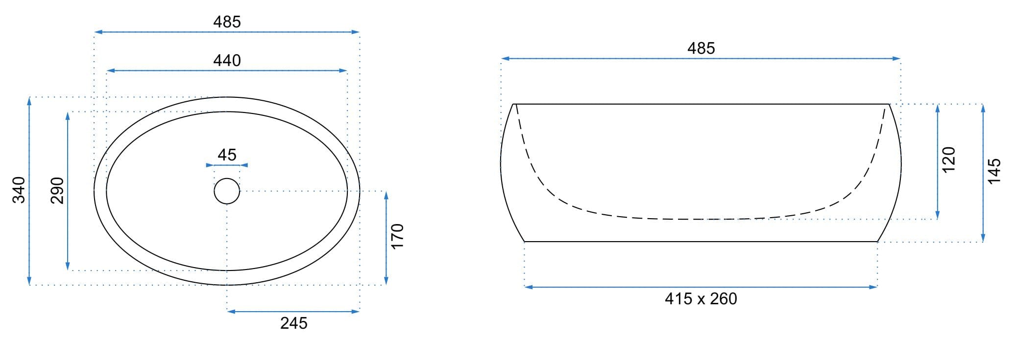 Lavoar pe blat ceramic Rea Linda Black , latime de 34 cm, negru lucios