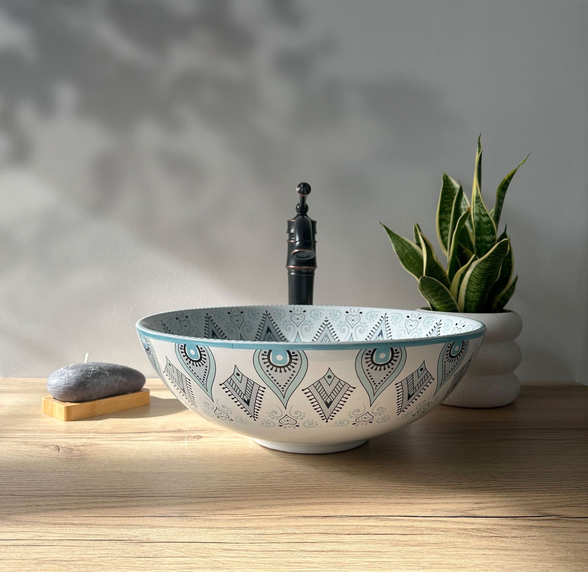 Lavoar pe blat ceramic Rea Mandala, 40 cm, multicolor