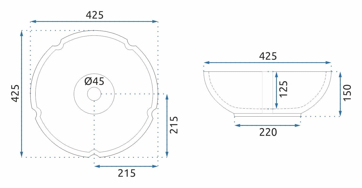 Lavoar pe blat ceramic Rea Marina Blue, latime de 42.5 cm, albastru aurit