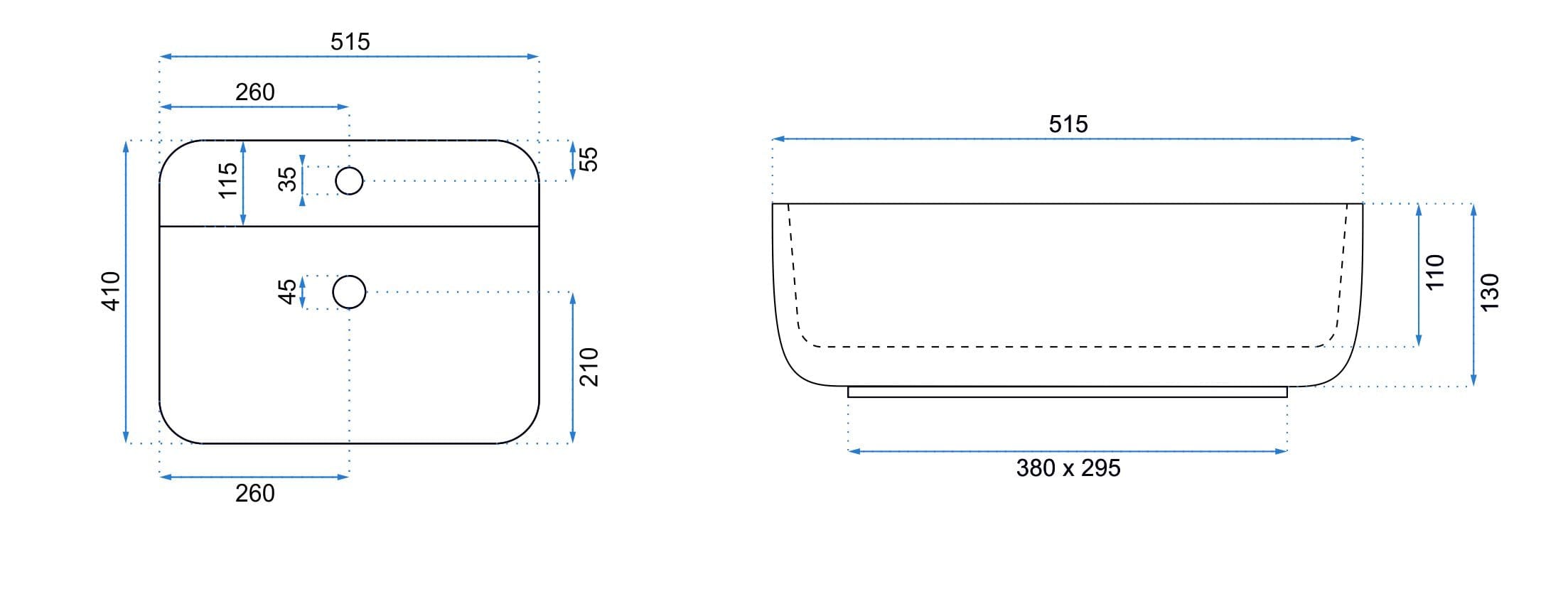Lavoar pe blat ceramic Rea Martina , latime de 41 cm, alb