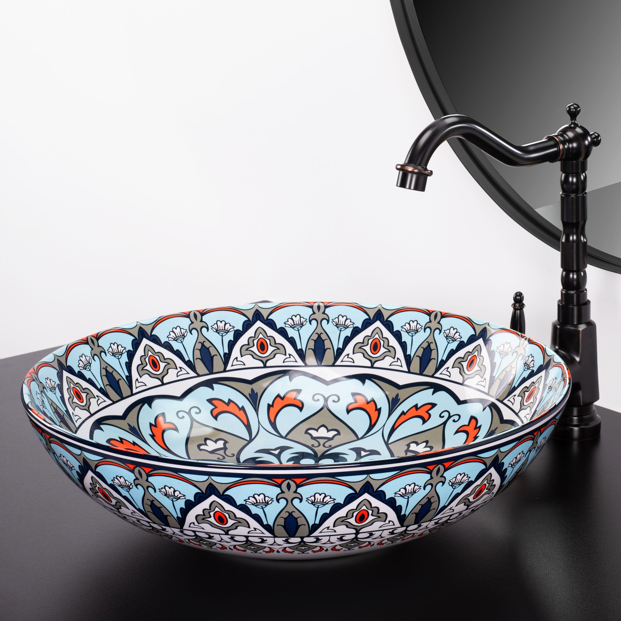 Lavoar pe blat ceramic Rea Mexico, 40 cm, albastru aurit