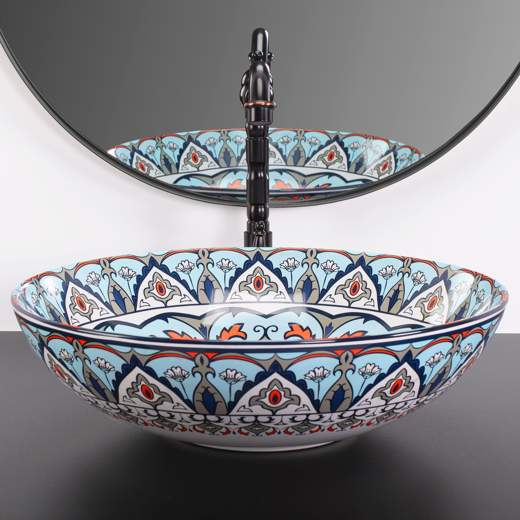 Lavoar pe blat ceramic Rea Mexico, latime de 40 cm, albastru aurit