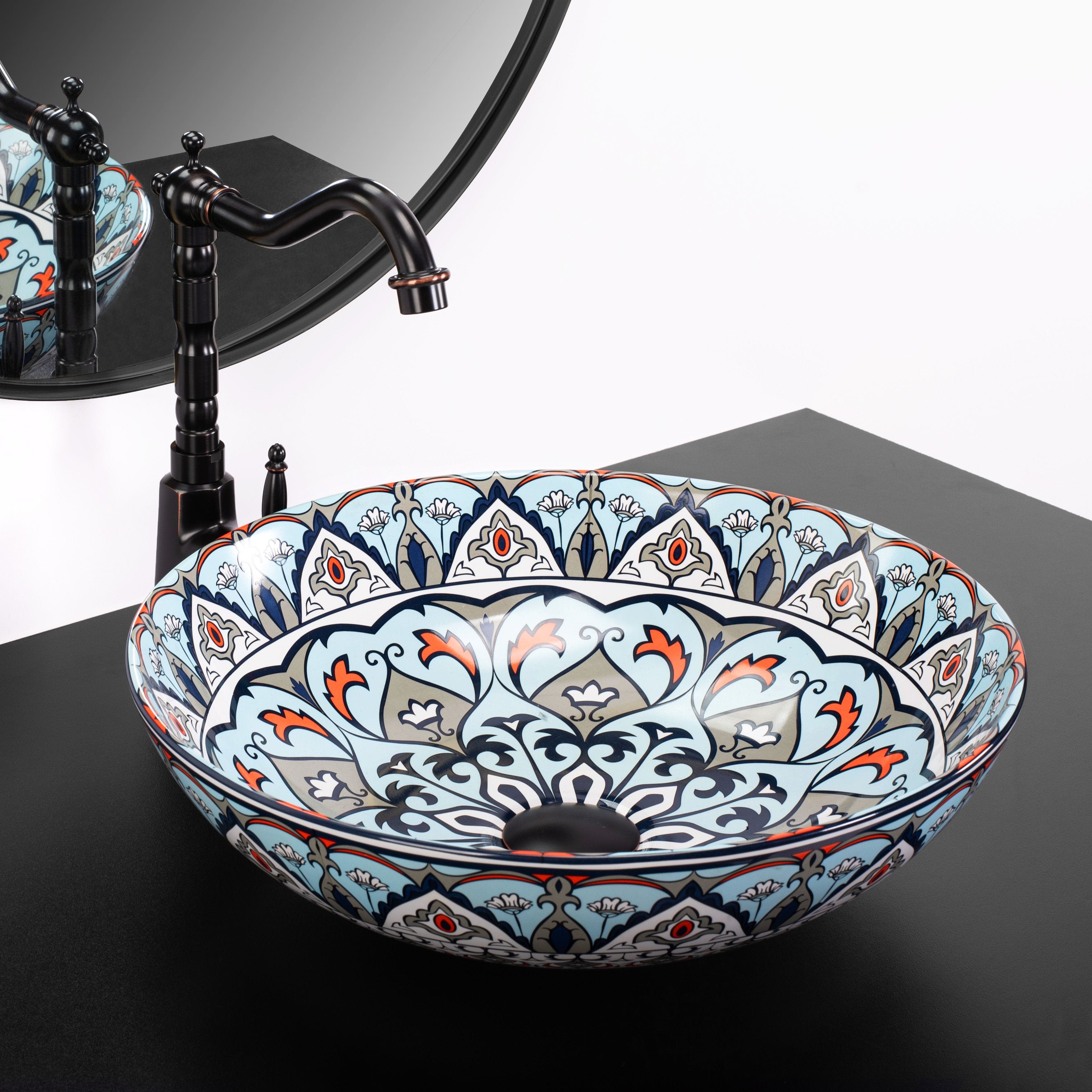 Lavoar pe blat ceramic Rea Mexico, latime de 40 cm, albastru aurit