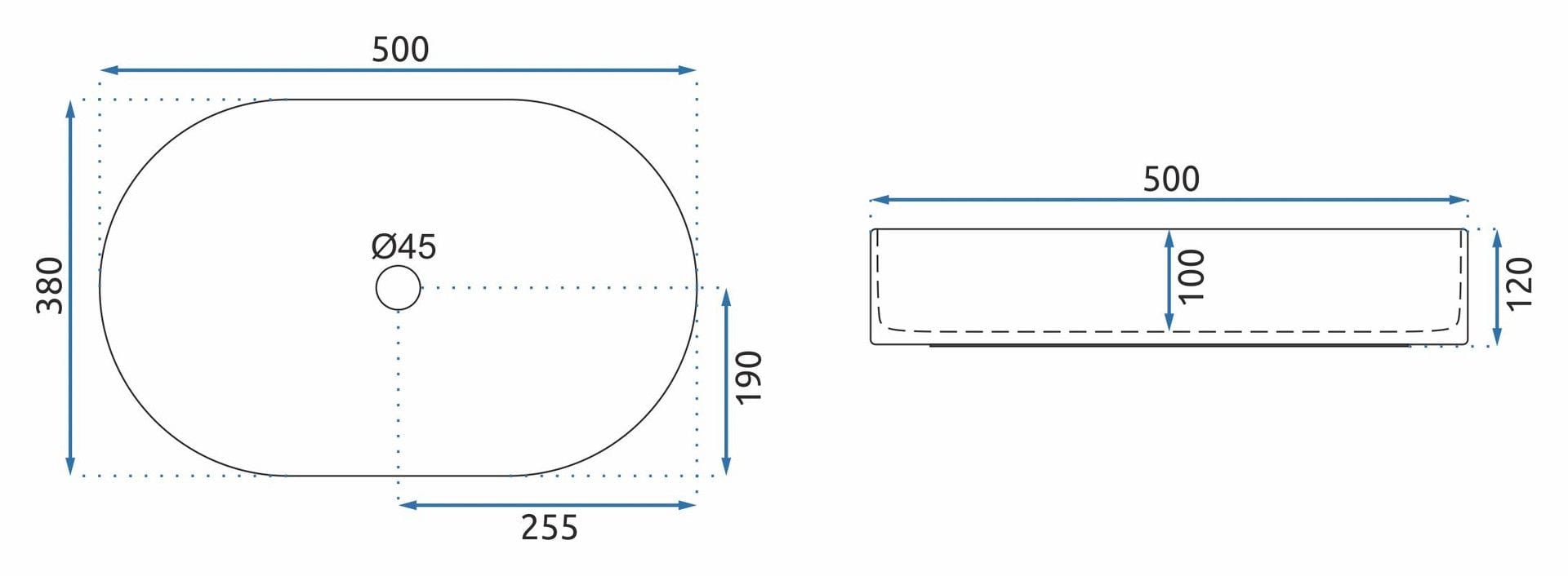 Lavoar pe blat ceramic Rea Nadia 50 , latime de 38 cm, negru mat