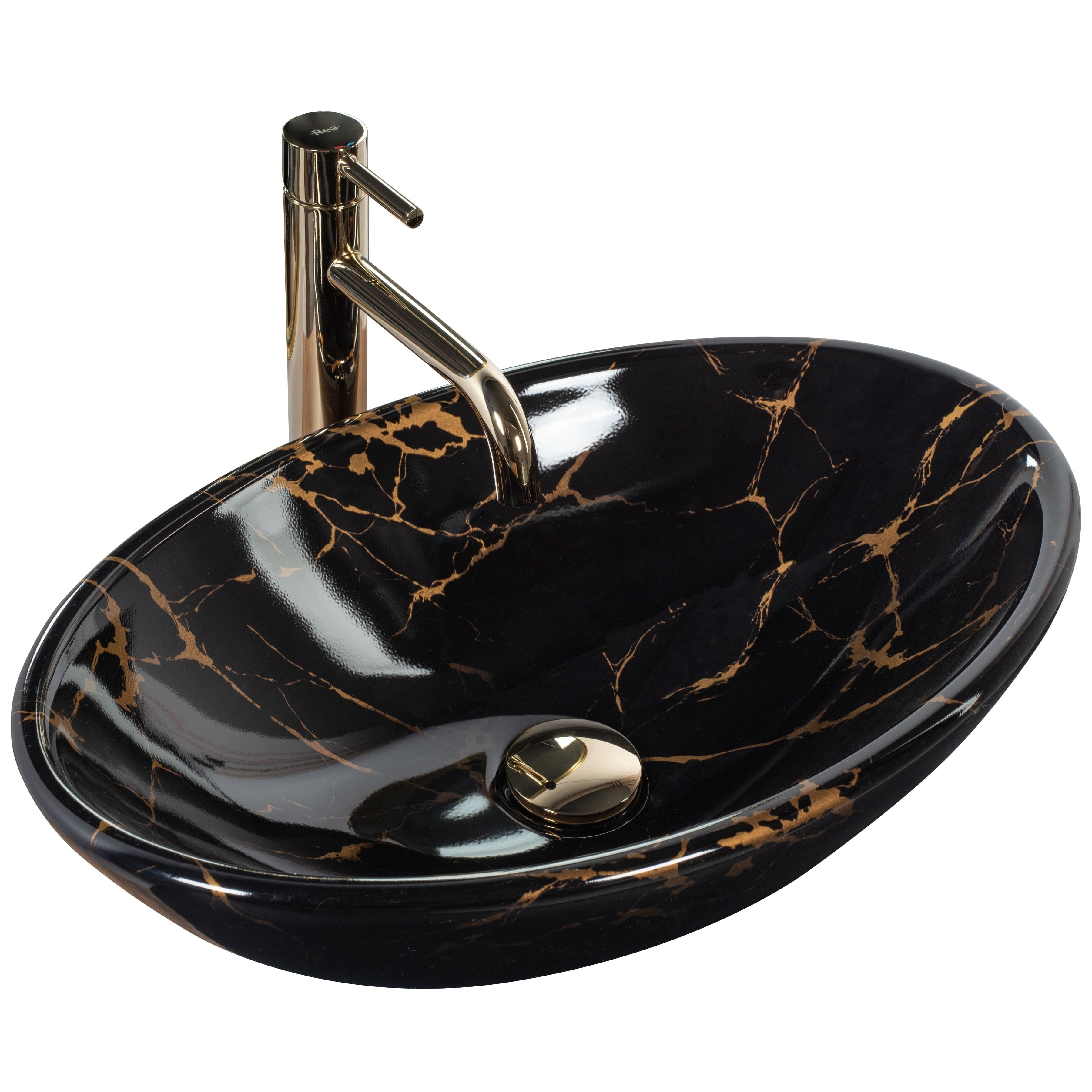 Lavoar pe blat ceramic Rea Pamela Black , latime de 33 cm, imitatie piatra