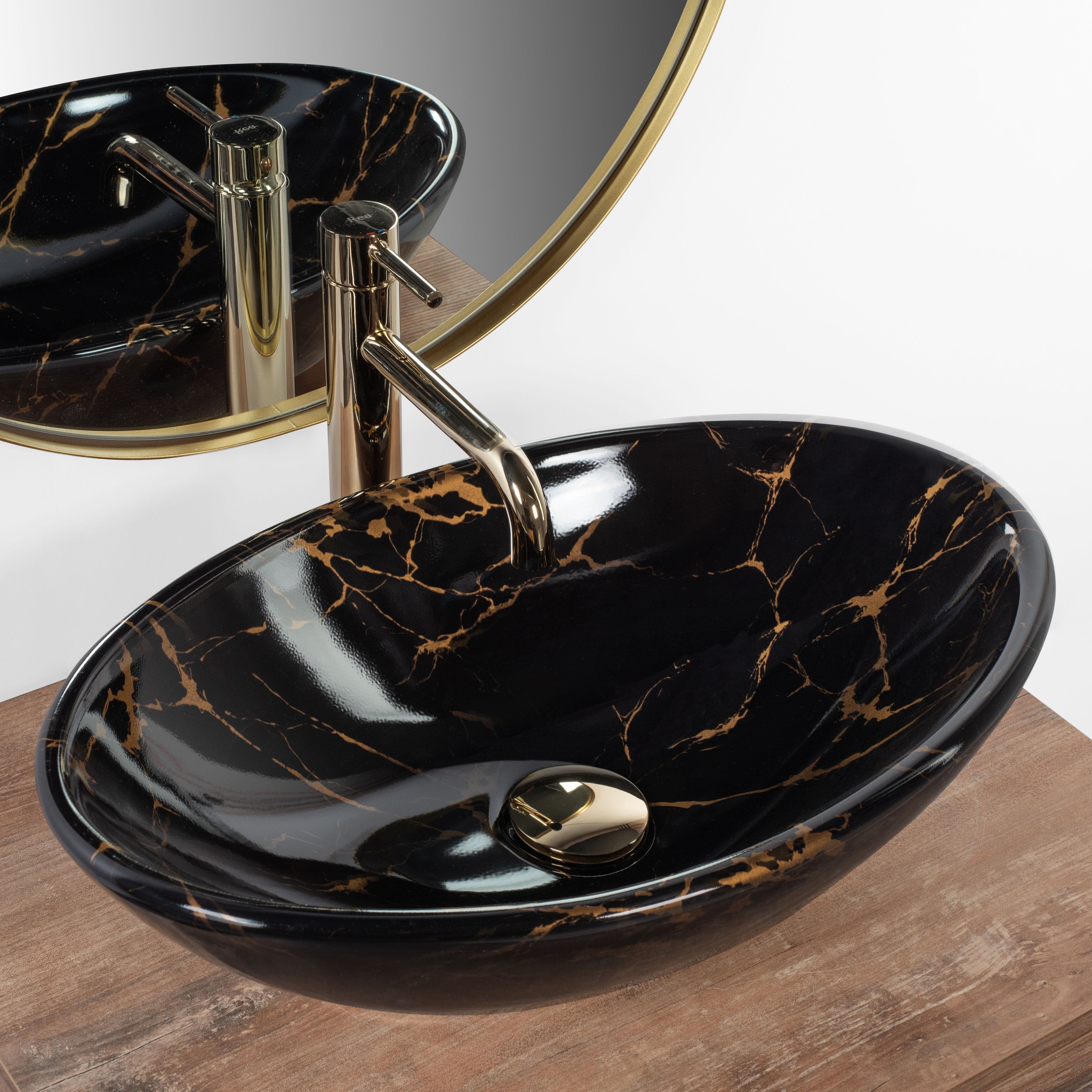 Lavoar pe blat ceramic Rea Pamela Black , latime de 33 cm, imitatie piatra