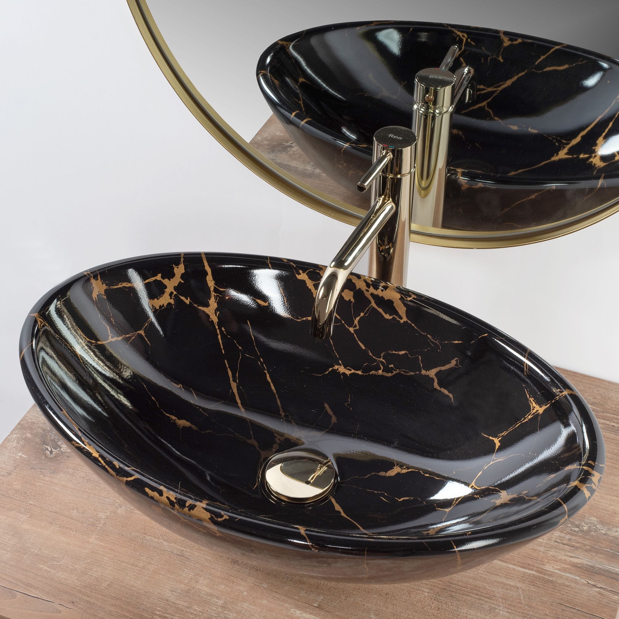 Lavoar pe blat ceramic Rea Pamela Black , latime de 33 cm, imitatie piatra