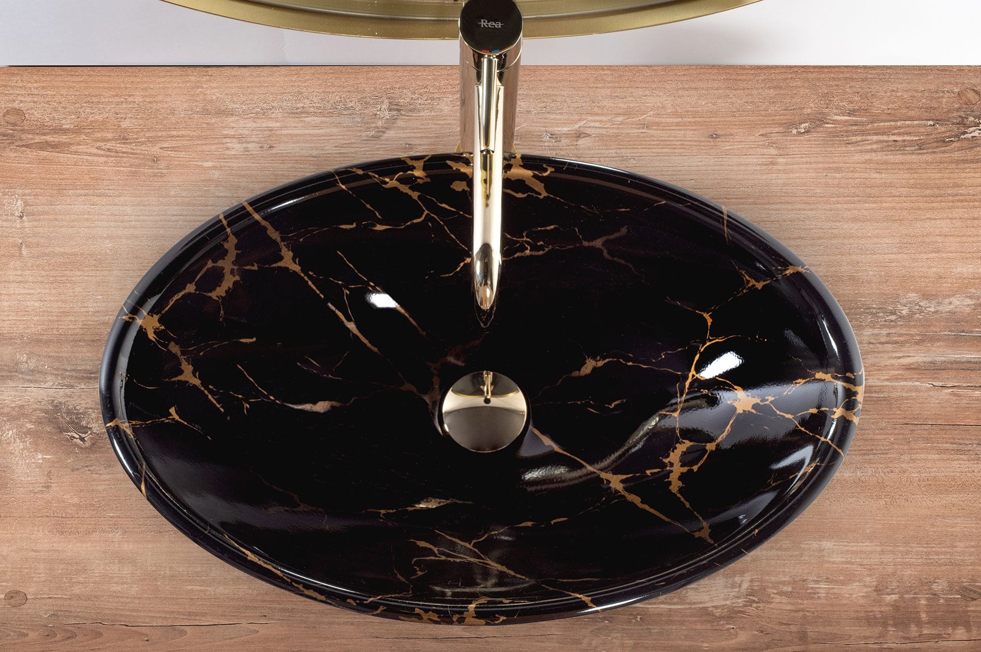 Lavoar pe blat ceramic Rea Pamela Black , latime de 33 cm, imitatie piatra