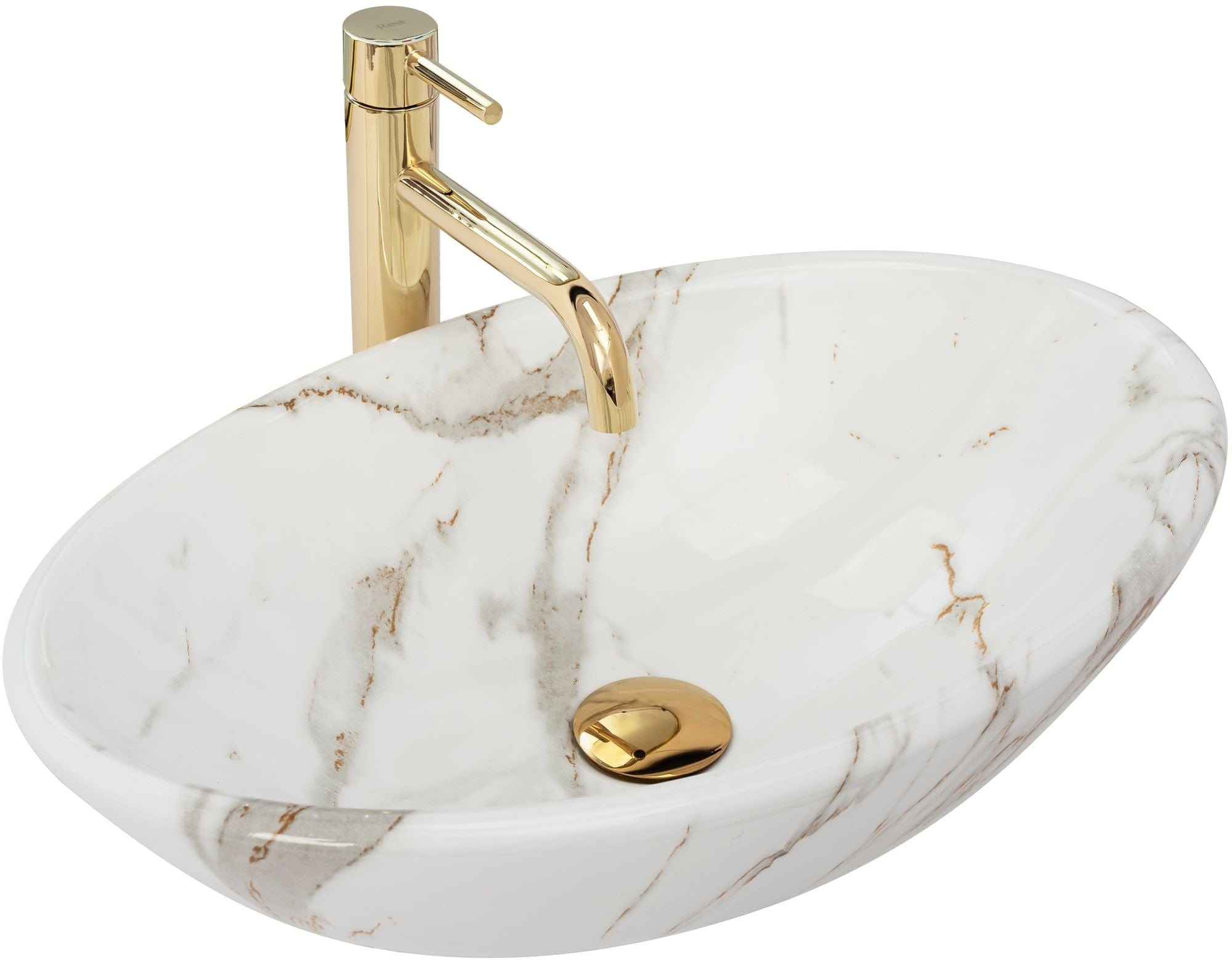 Lavoar pe blat ceramic Rea Pamela Shiny Aiax , latime de 33 cm, imitatie piatra