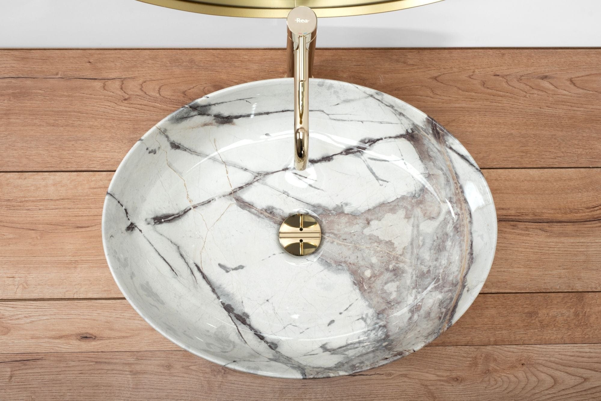 Lavoar pe blat ceramic Rea Queen Thunder , latime de 41.5 cm, imitatie piatra