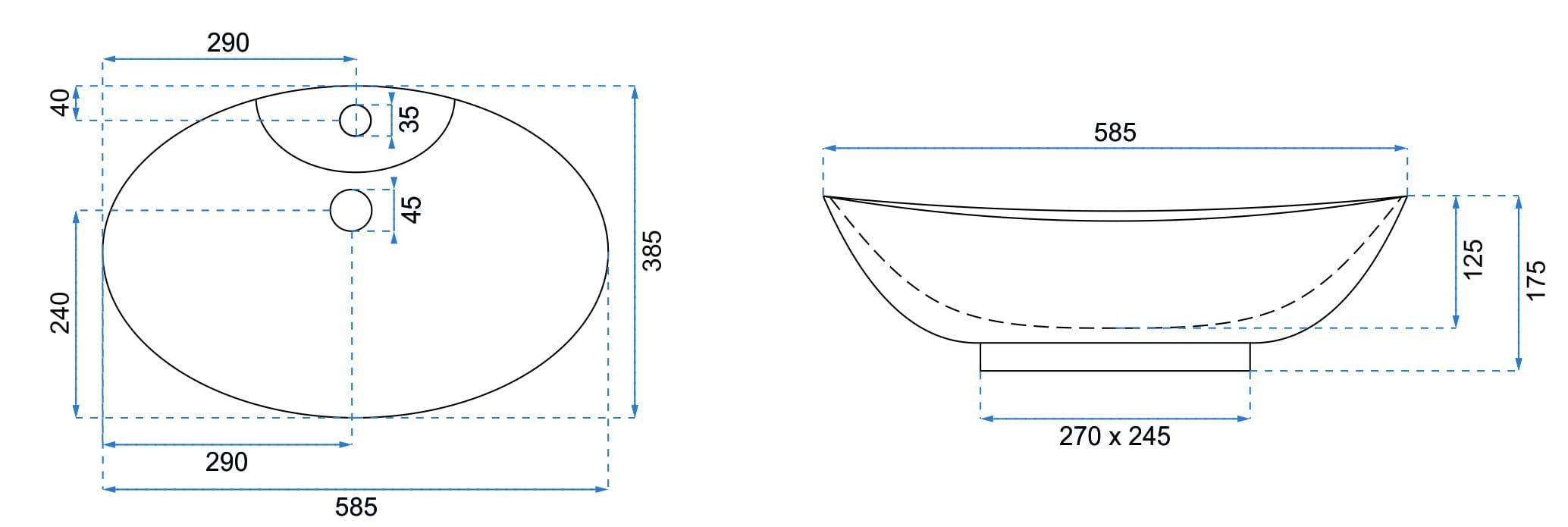 Lavoar pe blat ceramic Rea Rosa 2 , latime de 38.5 cm, alb