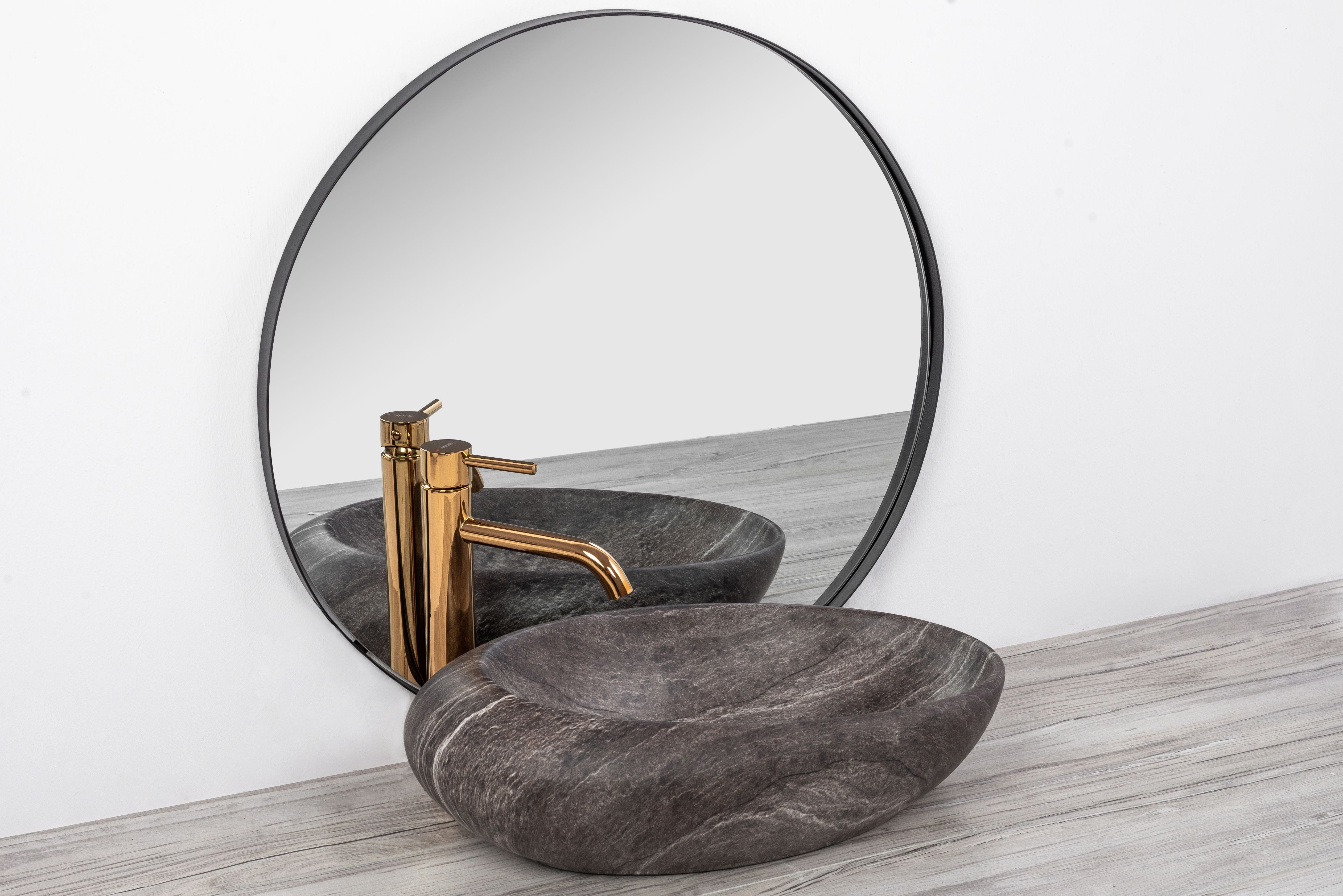 Lavoar pe blat ceramic Rea Roxy Stone , latime de 31 cm, imitatie piatra