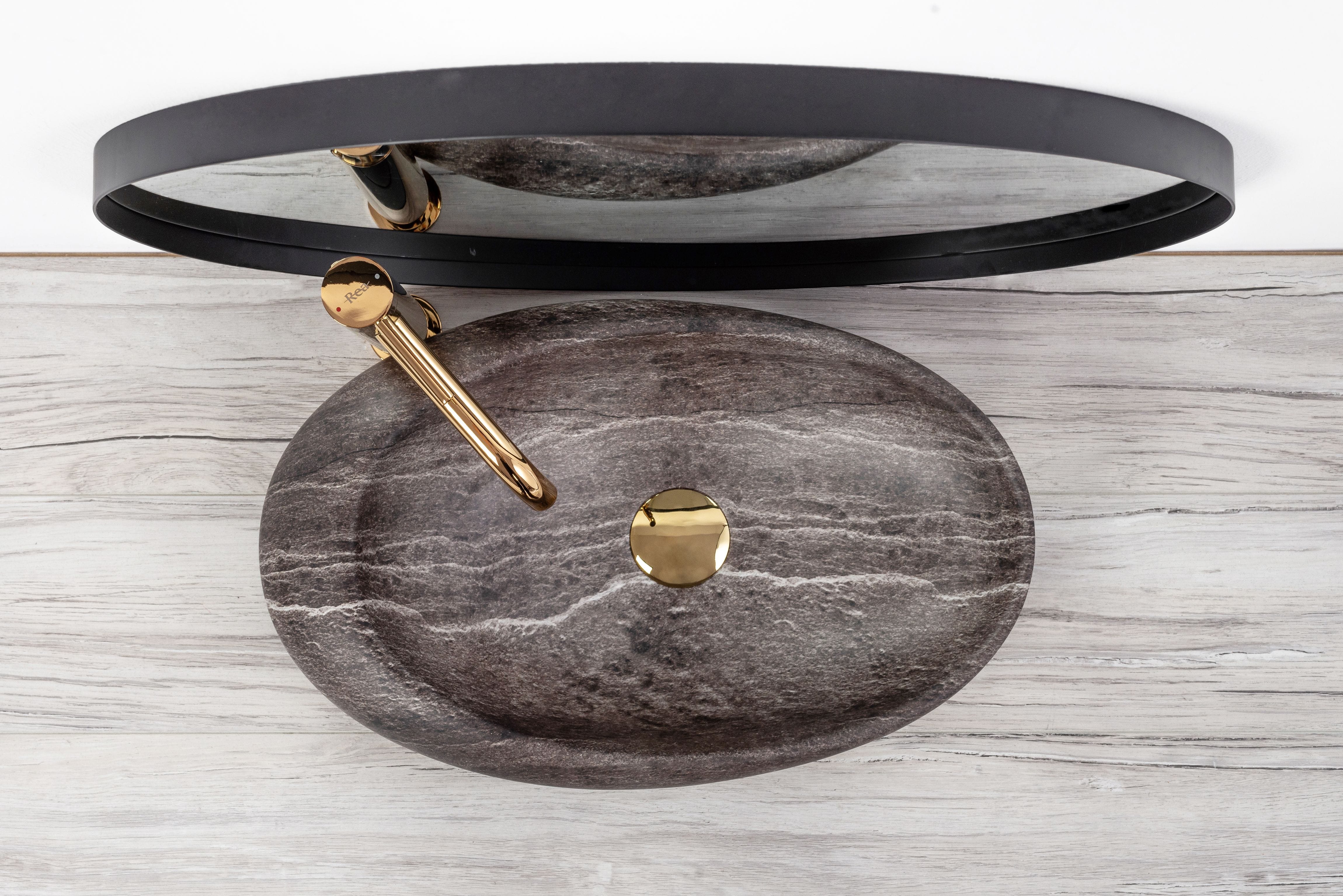 Lavoar pe blat ceramic Rea Roxy Stone , latime de 31 cm, imitatie piatra