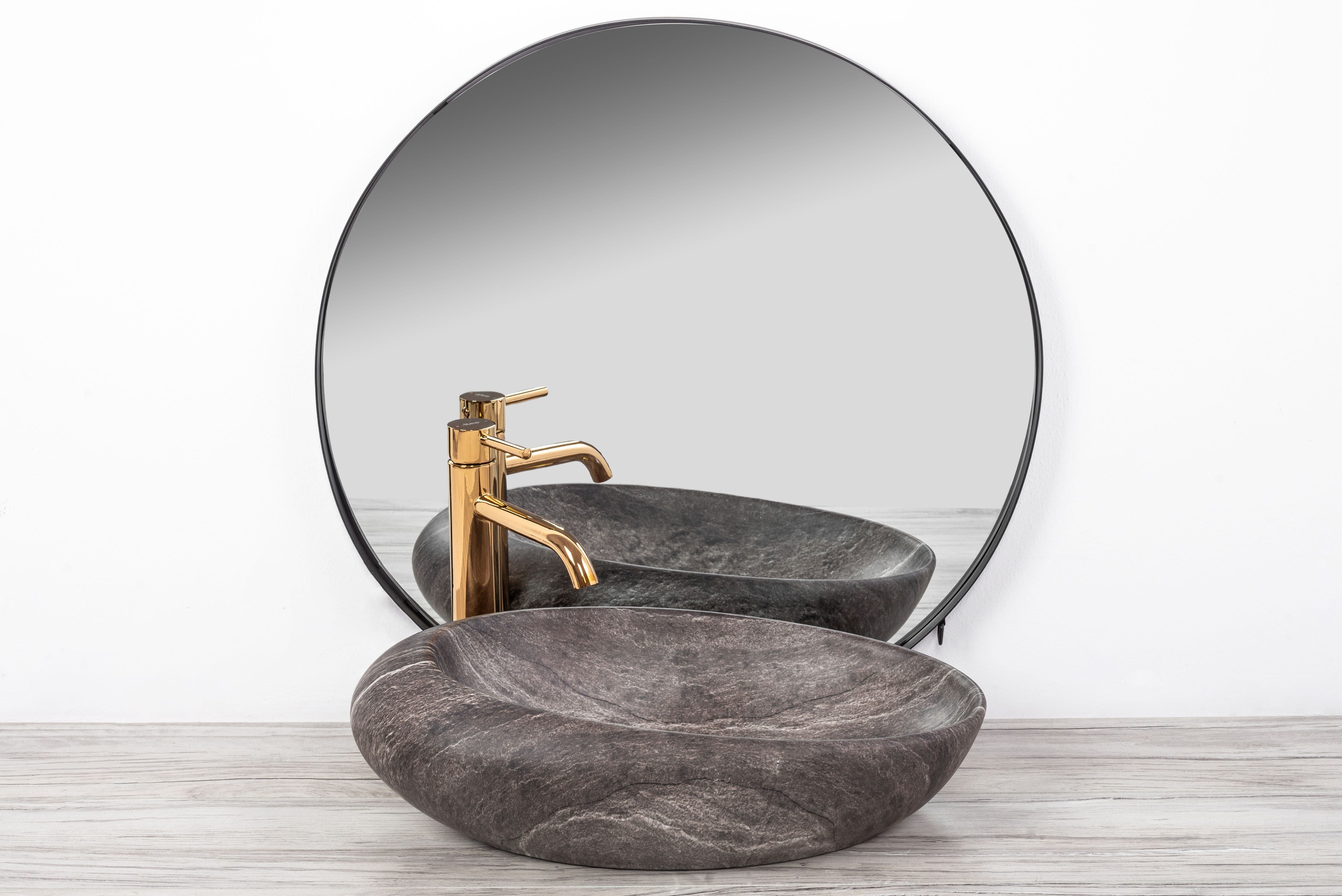 Lavoar pe blat ceramic Rea Roxy Stone , latime de 31 cm, imitatie piatra