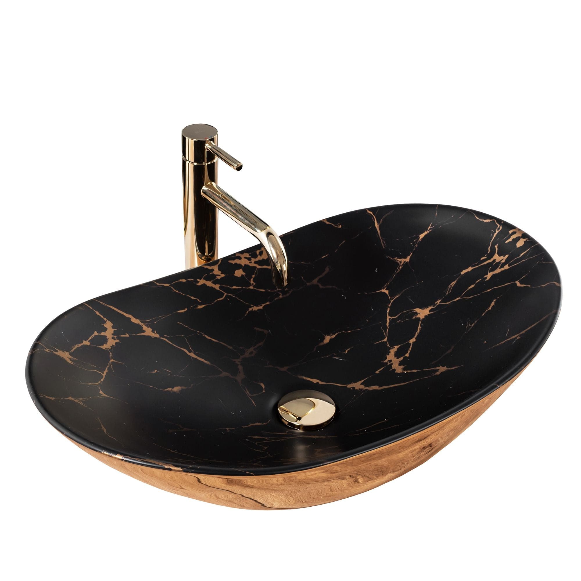Lavoar pe blat ceramic Rea Royal , latime de 36  cm, negru auriu