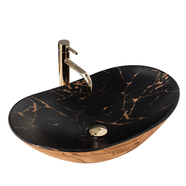 Lavoar pe blat ceramic Rea Royal , latime de 36  cm, negru auriu