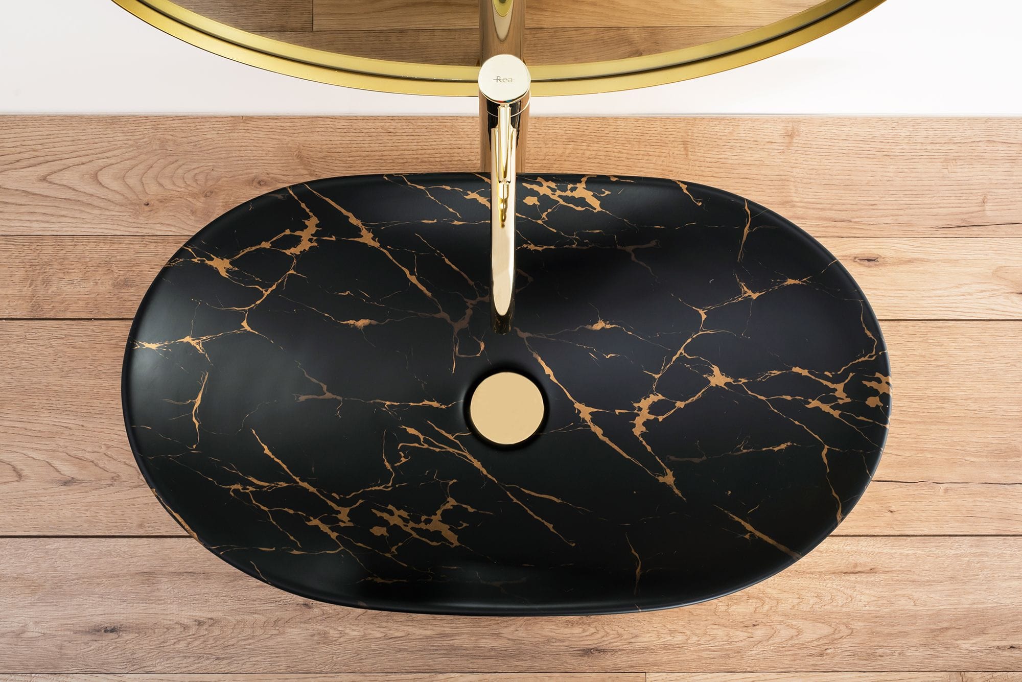Lavoar pe blat ceramic Rea Royal , latime de 36  cm, negru auriu