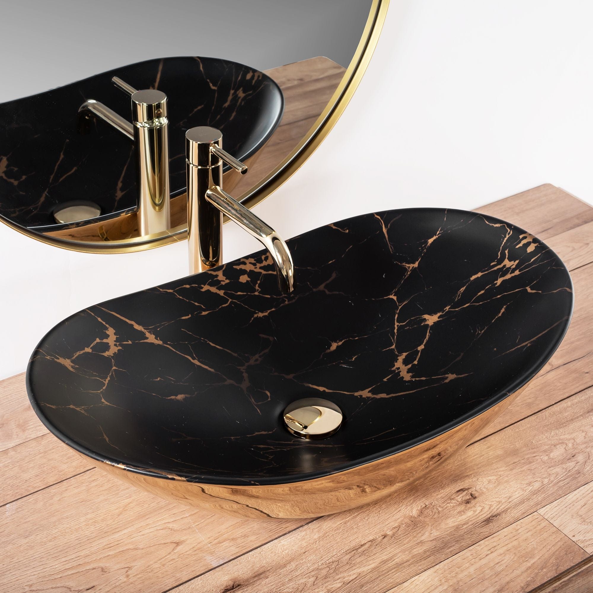 Lavoar pe blat ceramic Rea Royal , latime de 36  cm, negru auriu