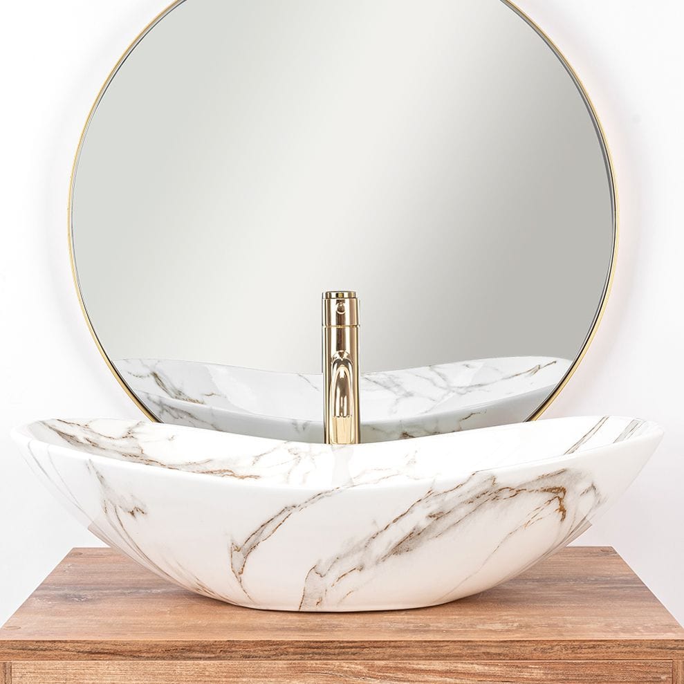 Lavoar pe blat ceramic Rea Royal Lava , latime de 36 cm, imitatie piatra