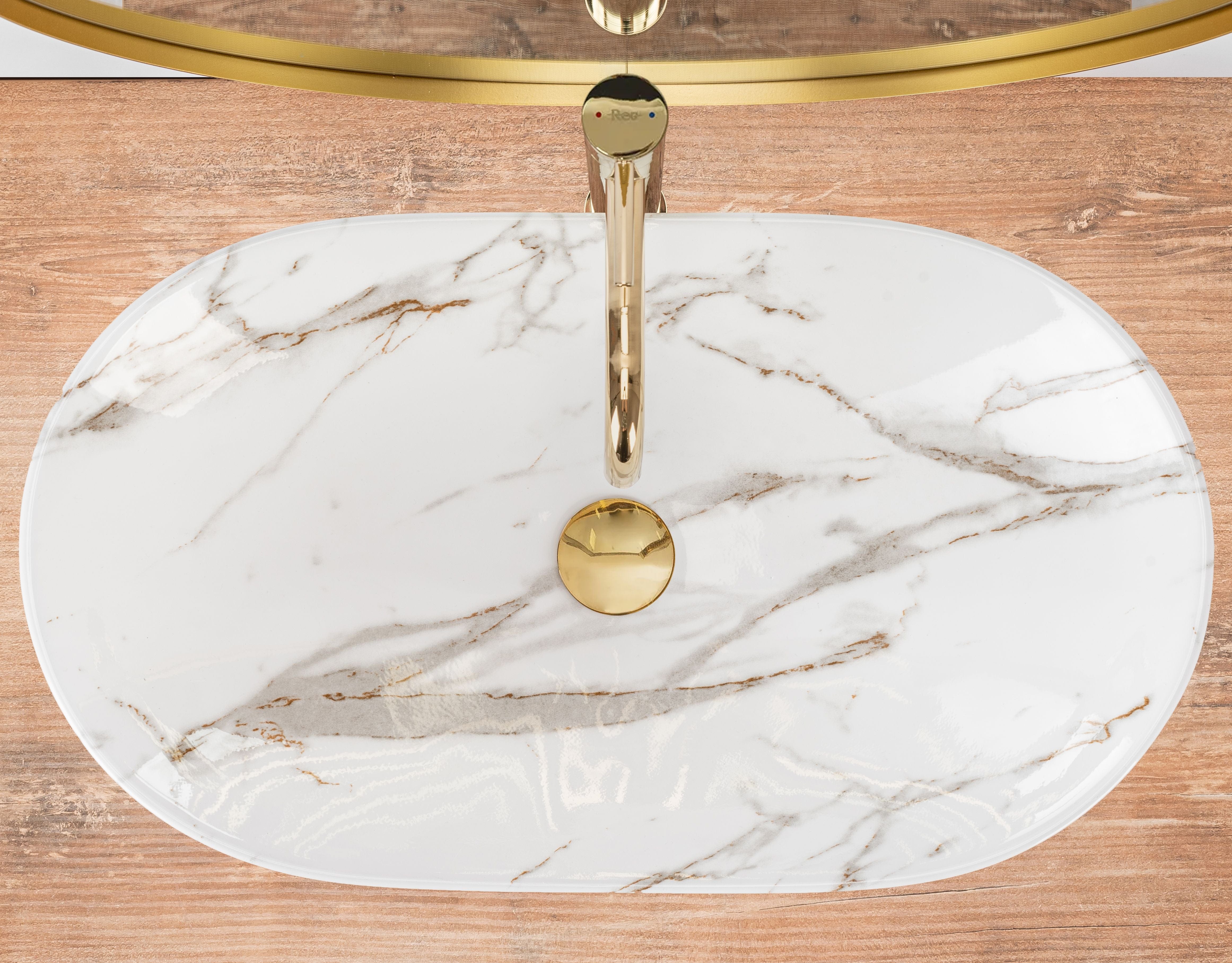 Lavoar pe blat ceramic Rea Royal Lava , latime de 36 cm, imitatie piatra