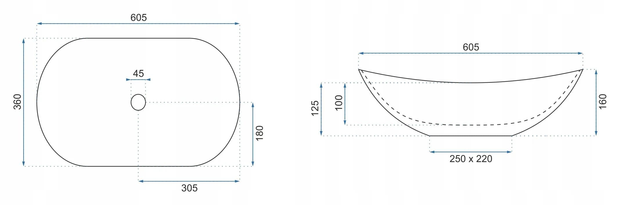 Lavoar pe blat ceramic Rea Royal Lava , latime de 36 cm, imitatie piatra