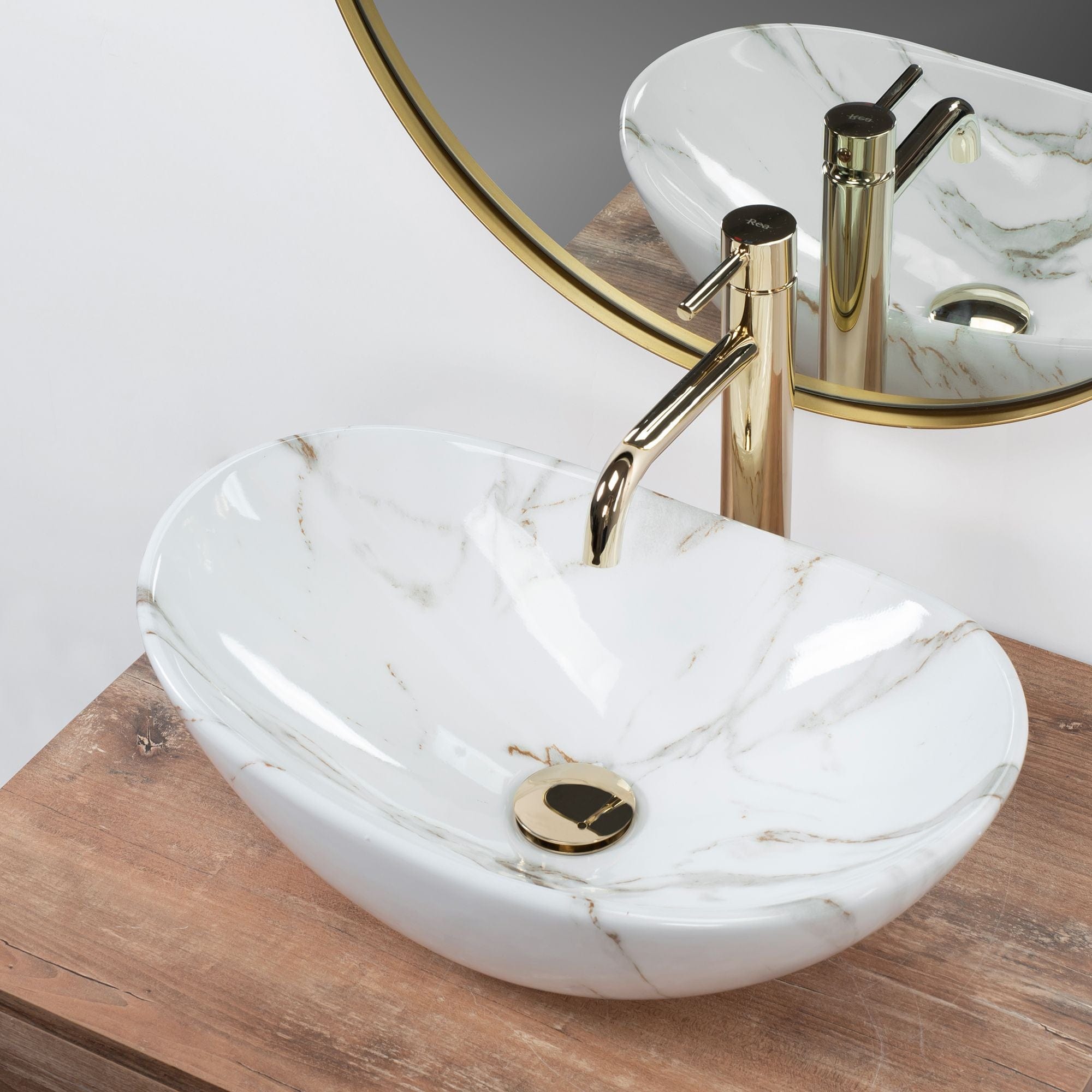 Lavoar pe blat ceramic Rea Royal Mini Aiax , latime de 30.5 cm, imitatie piatra