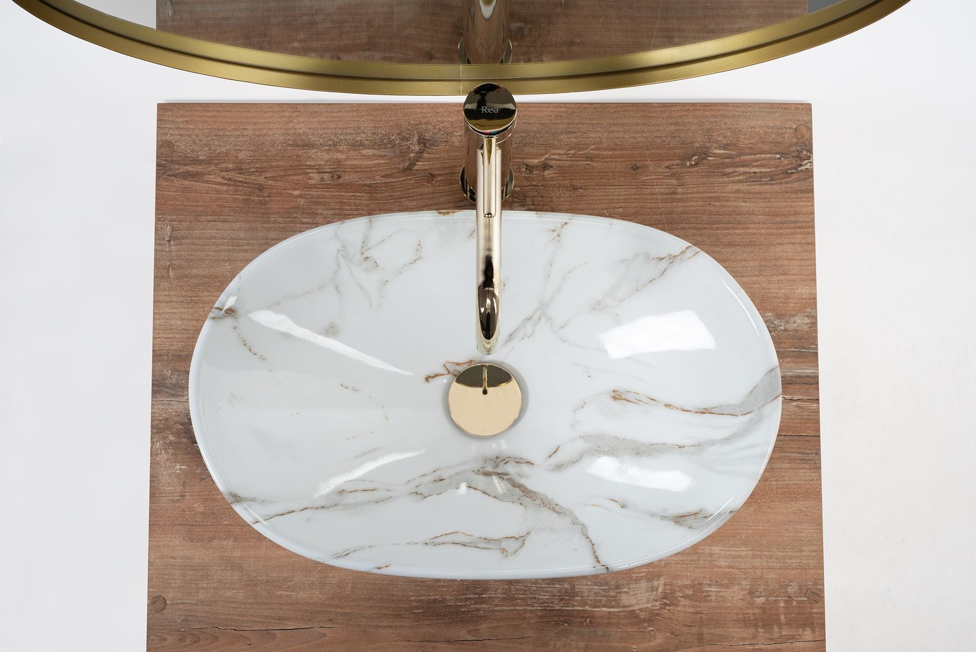 Lavoar pe blat ceramic Rea Royal Mini Aiax , latime de 30.5 cm, imitatie piatra