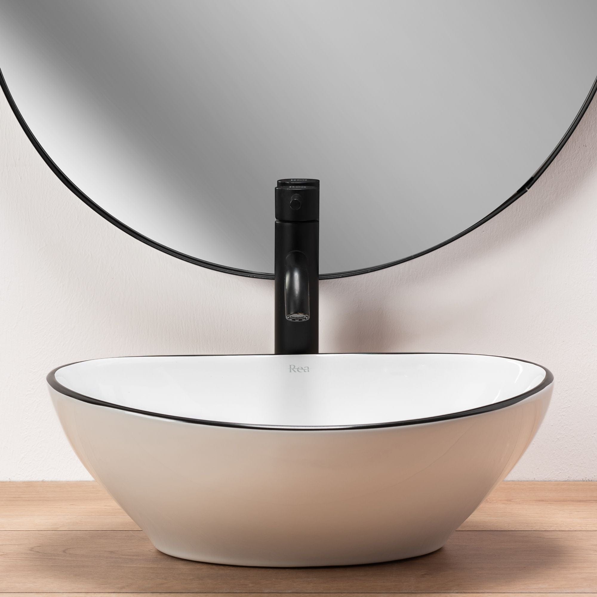 Lavoar pe blat ceramic Rea Sofia Black Edge , latime de 34.5 cm, alb