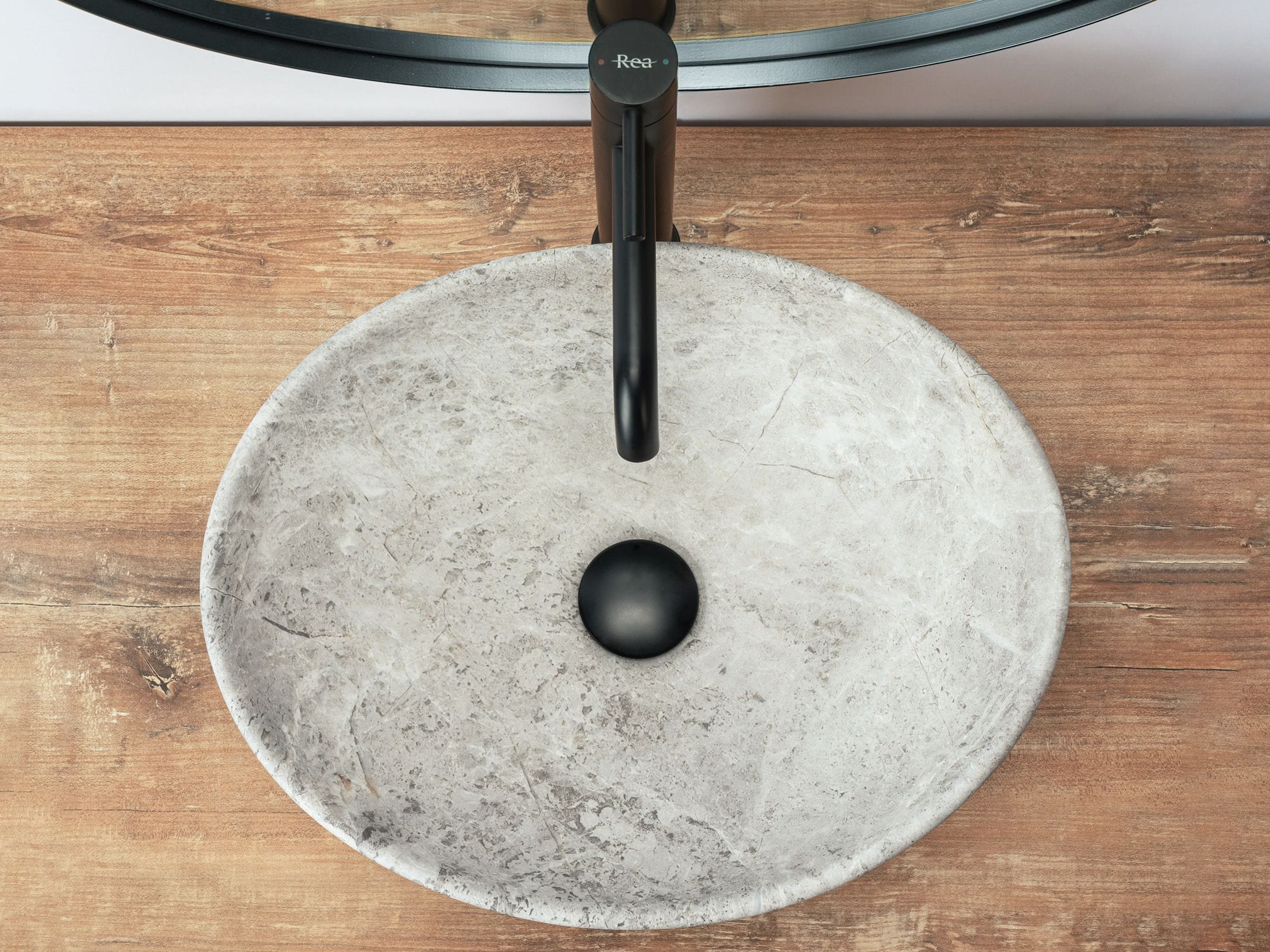 Lavoar pe blat ceramic Rea Sofia Light , latime de 34.5 cm, imitatie piatra