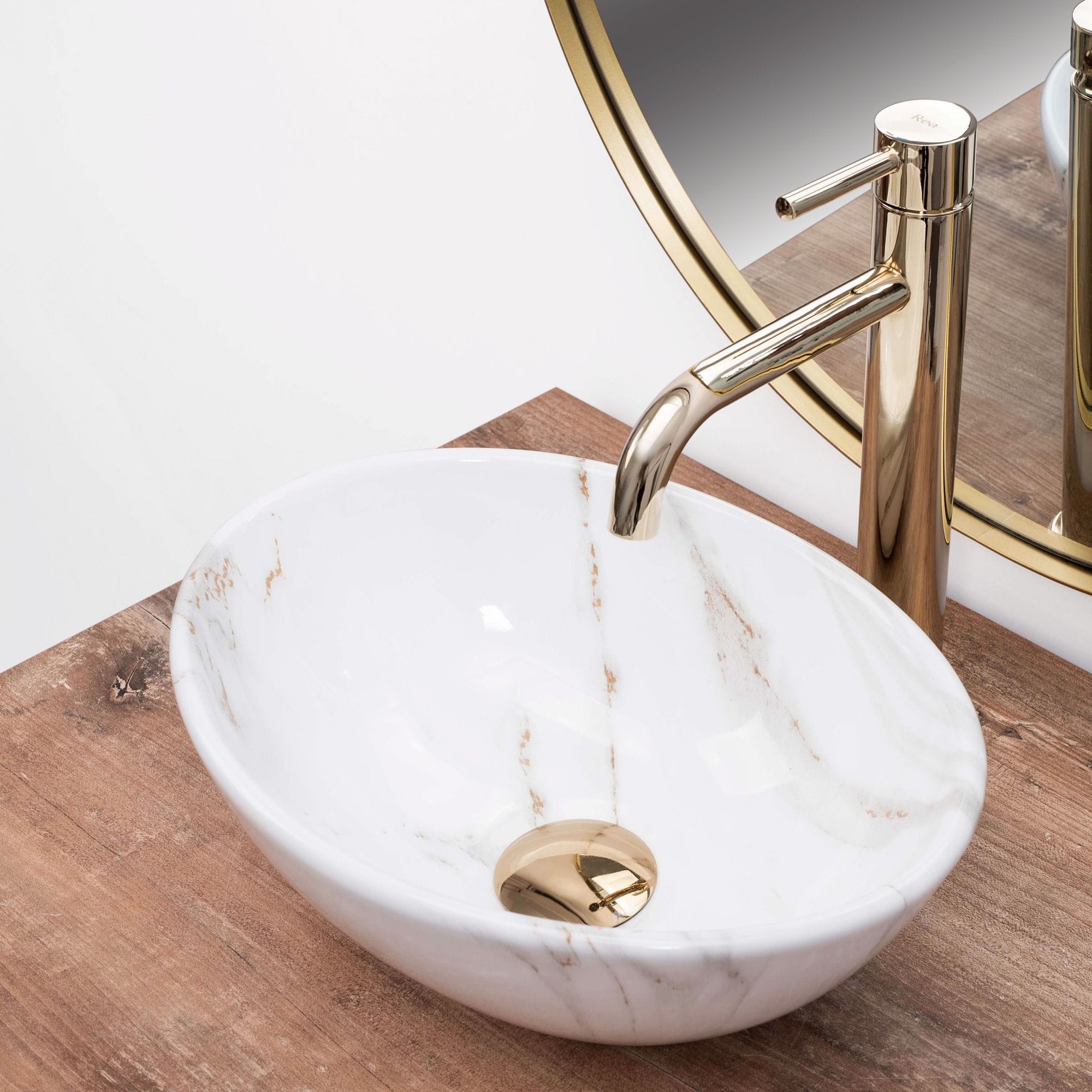 Lavoar pe blat ceramic Rea Sofia Mini Shiny Aiax , latime de 26 cm, imitatie piatra