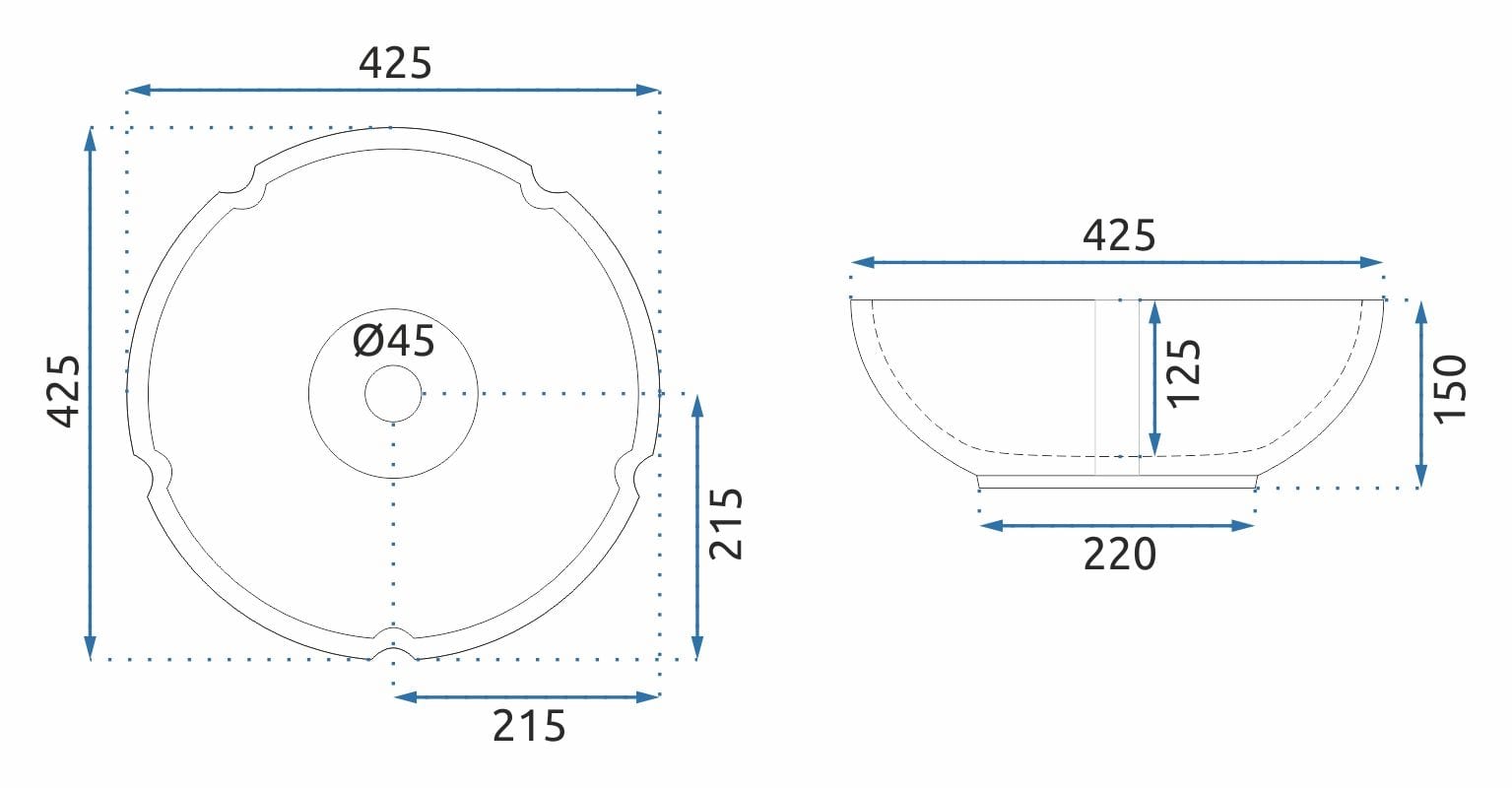 Lavoar pe blat ceramic Rea Vivien, latime de 42.5 cm, albastru