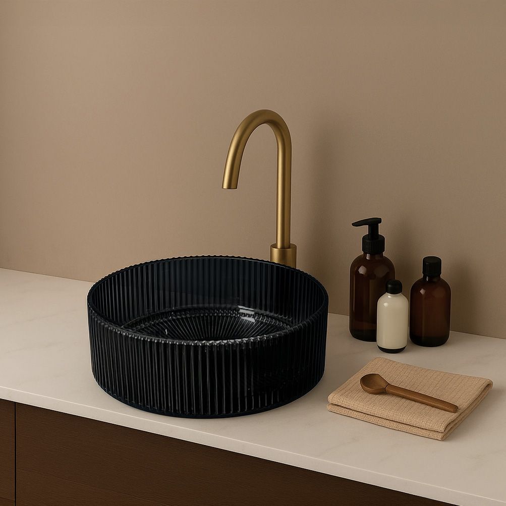 Lavoar pe blat de sticla Rea Ingrid, 36 cm, negru