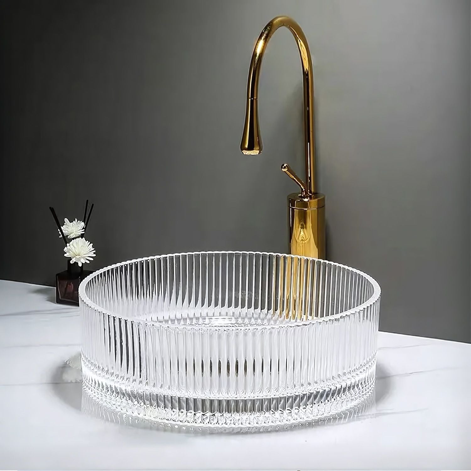 Lavoar pe blat de sticla Rea Ingrid, 36 cm, transparent