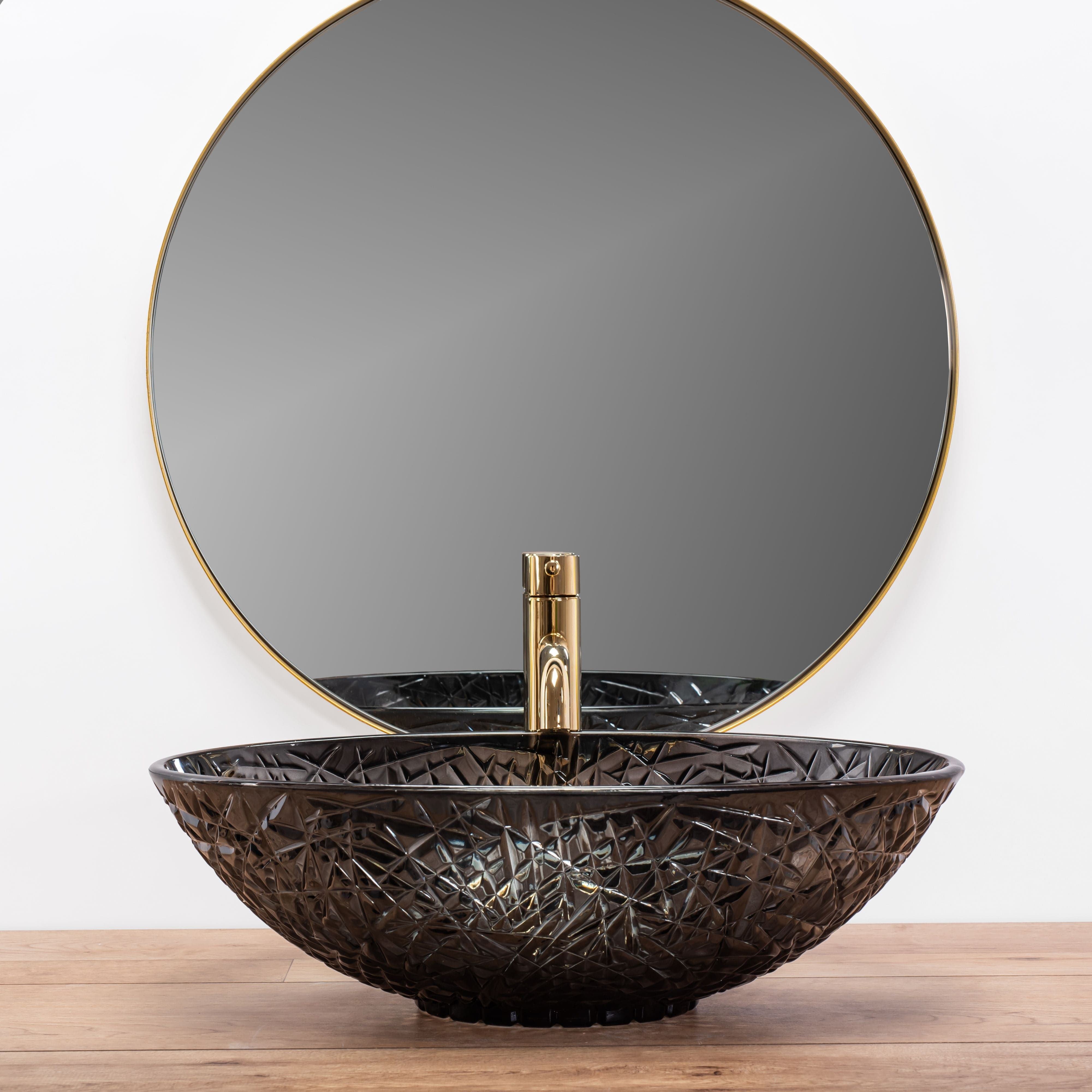 Lavoar pe blat din sticla Rea Frost Black , latime de 35.5  cm, negru