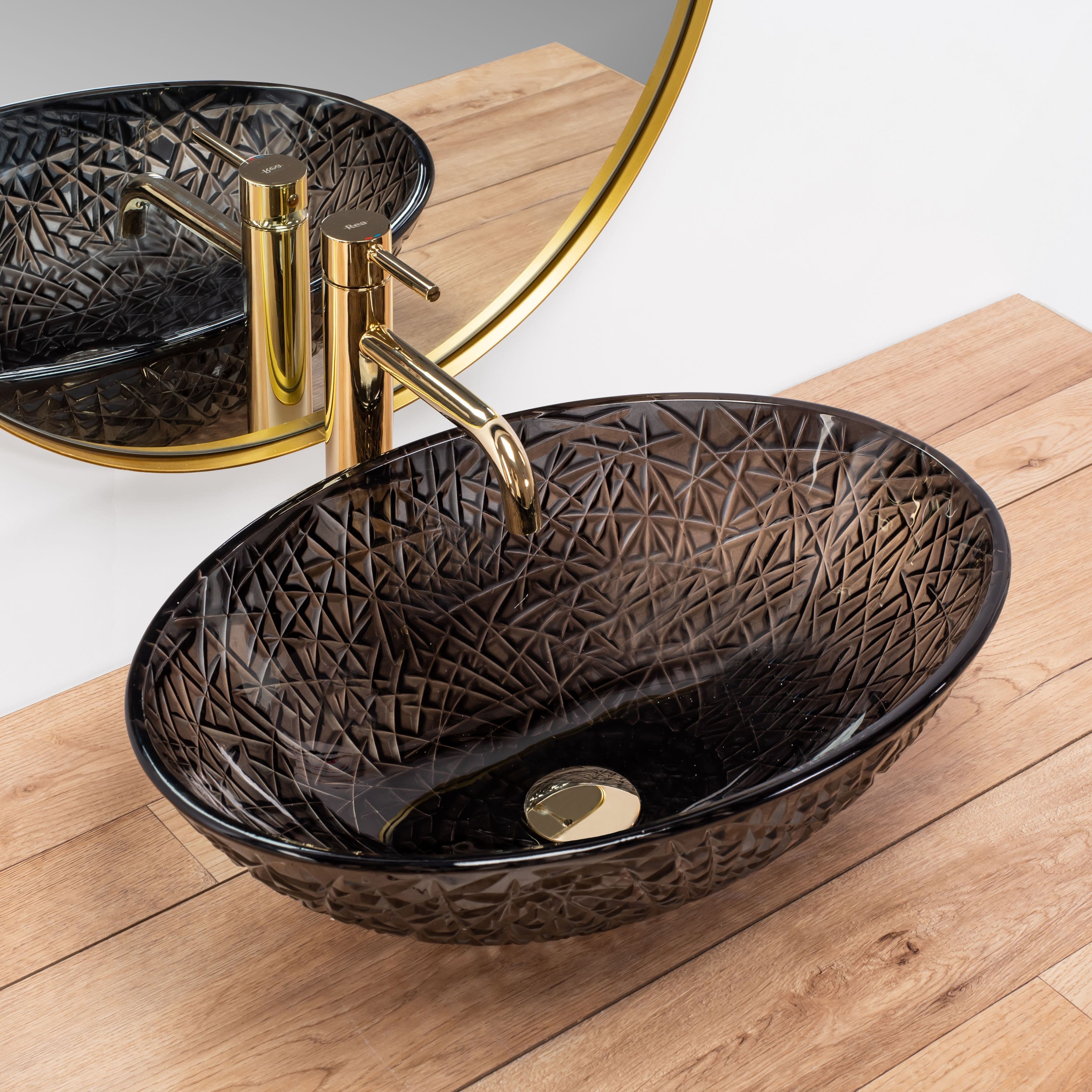 Lavoar pe blat din sticla Rea Frost Black , latime de 35.5  cm, negru