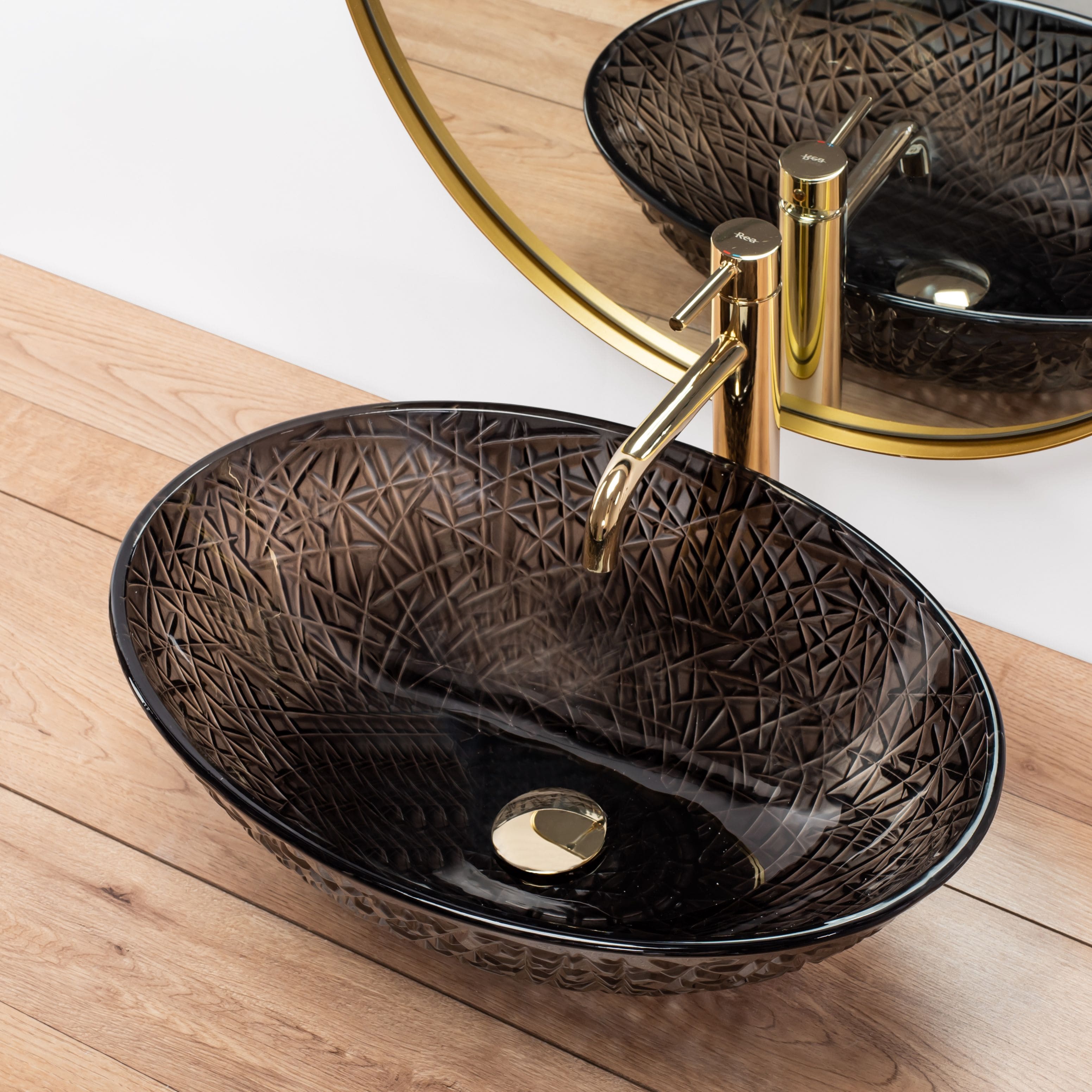 Lavoar pe blat din sticla Rea Frost Black , latime de 35.5  cm, negru