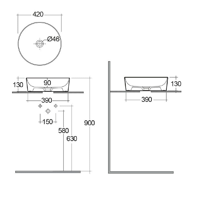 Lavoar pe blat Feeling, RAK, rotund, diametrul 42 cm, cappuccino