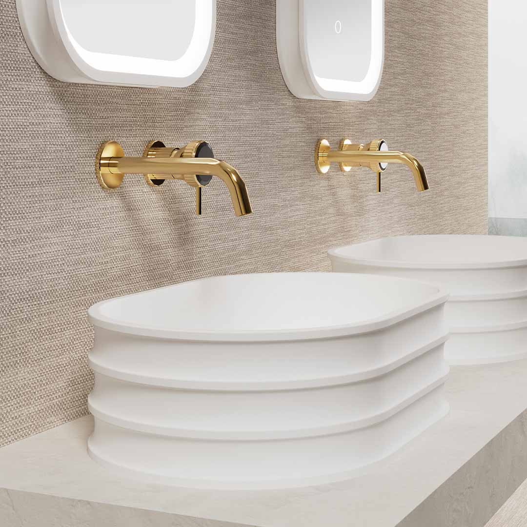 Lavoar pe blat, oval, din compozit, alb, 56 cm, cu riflaje, MonBlari