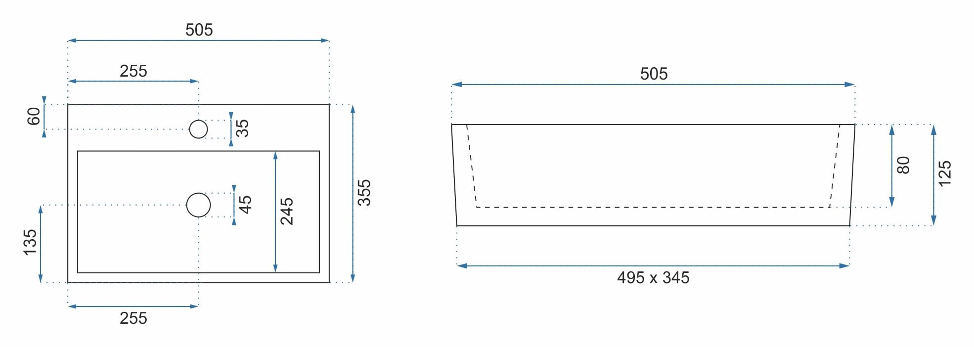 Lavoar pe blat/perete ceramic Rea Valeria N , latime de 35.5 cm, alb
