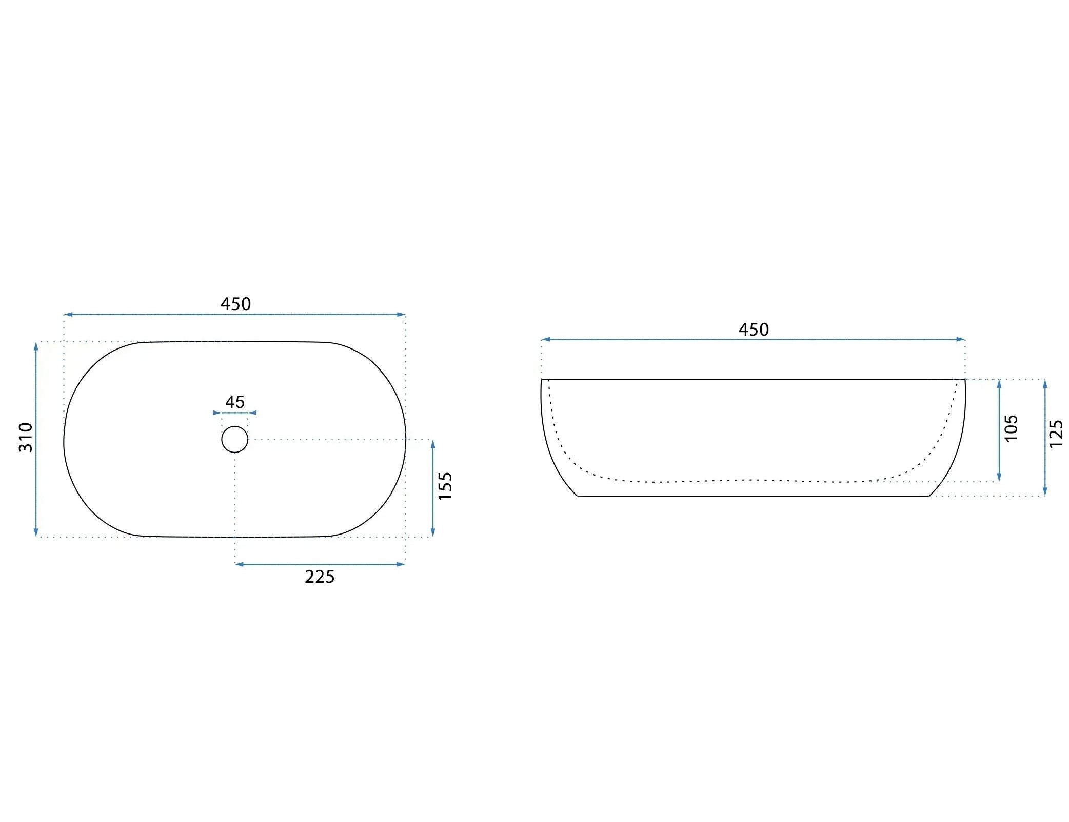 Lavoar pe blat Rea Amelia, 45 cm, alb