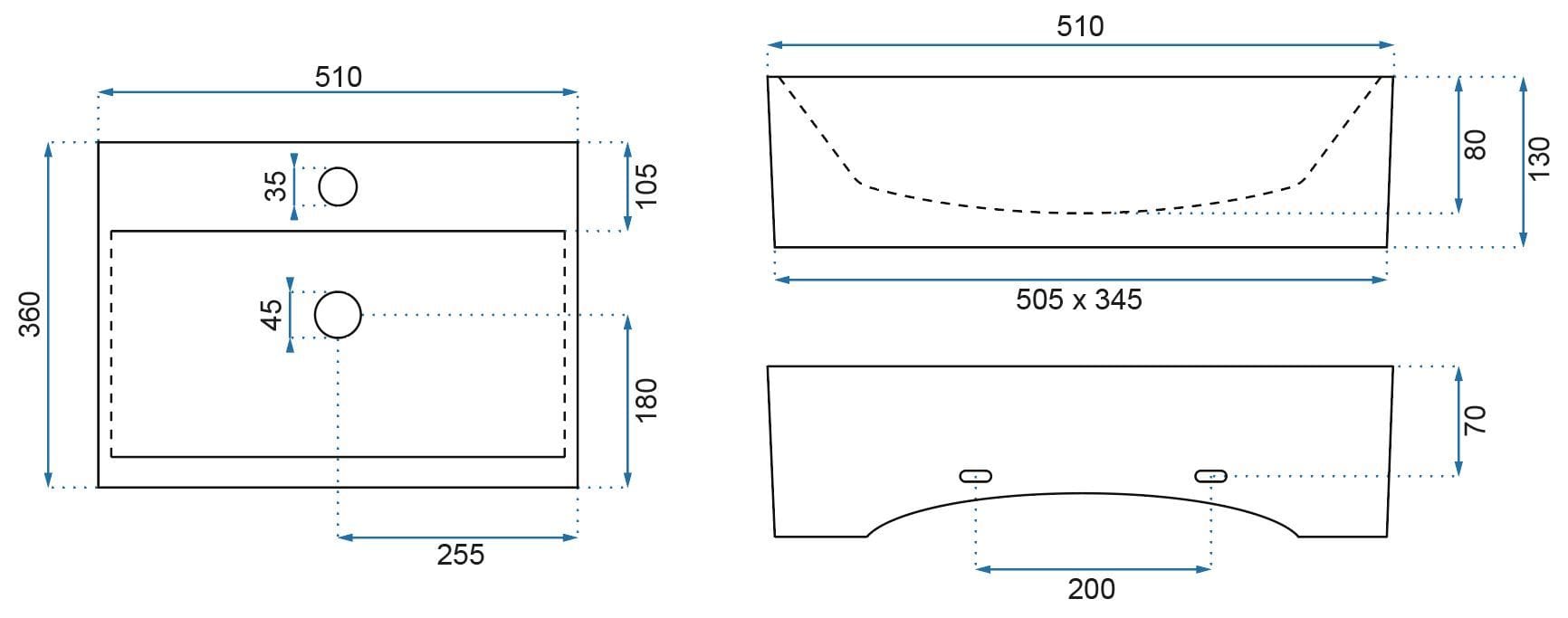 Lavoar pe blat Rea Bonita alb și preaplin negru