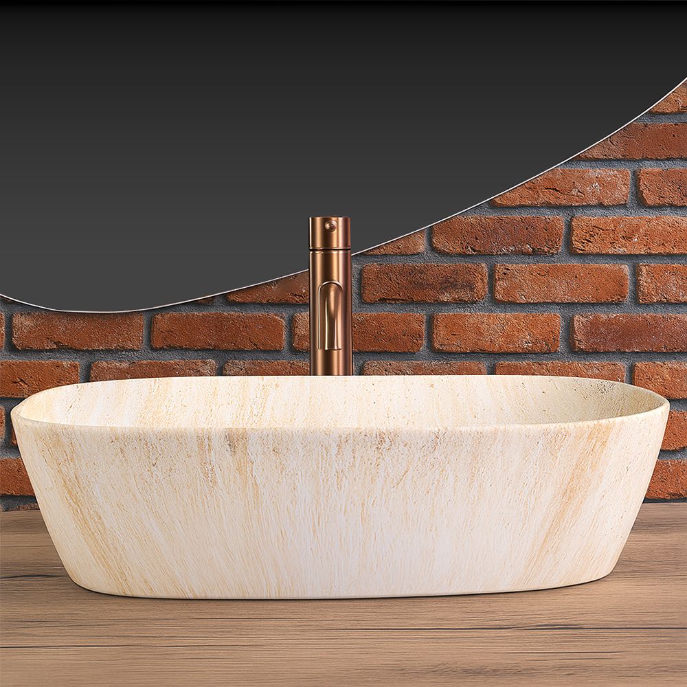 Lavoar pe blat Rea Freja Travertine, 51 cm, imitatie piatra