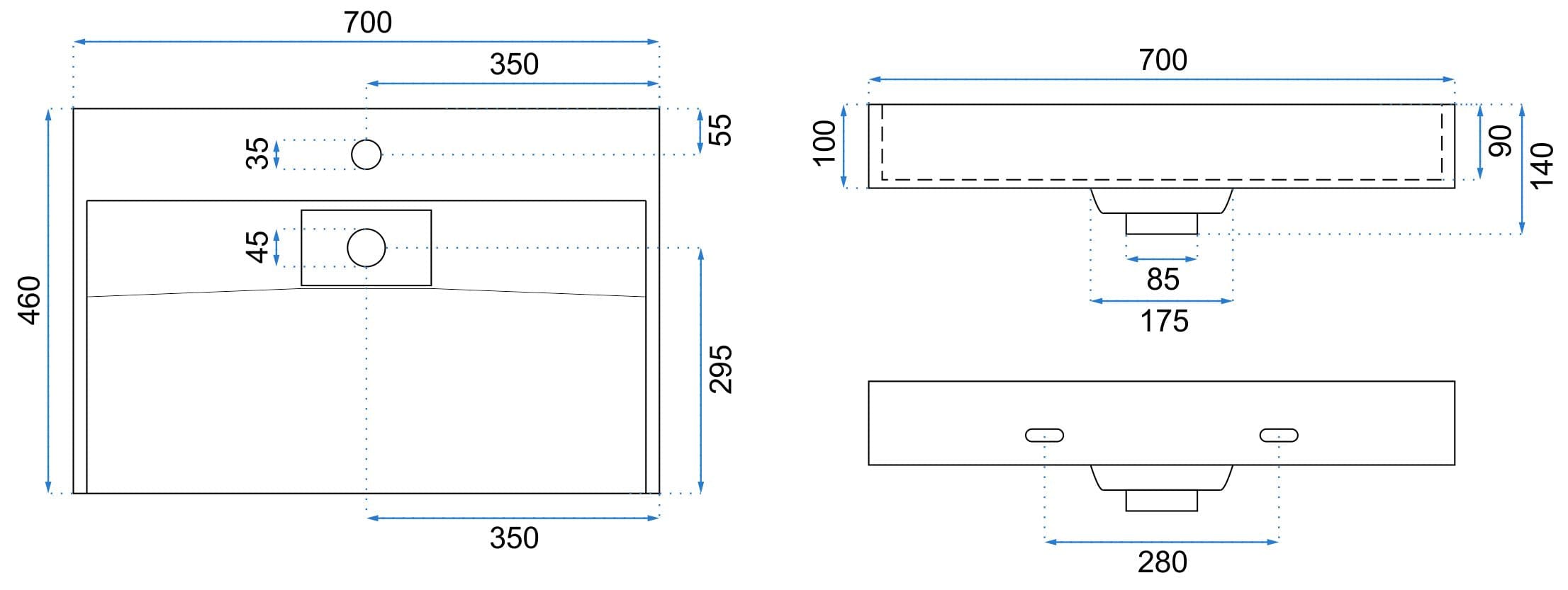 Lavoar pe blat Rea Goya, 70 cm, alb