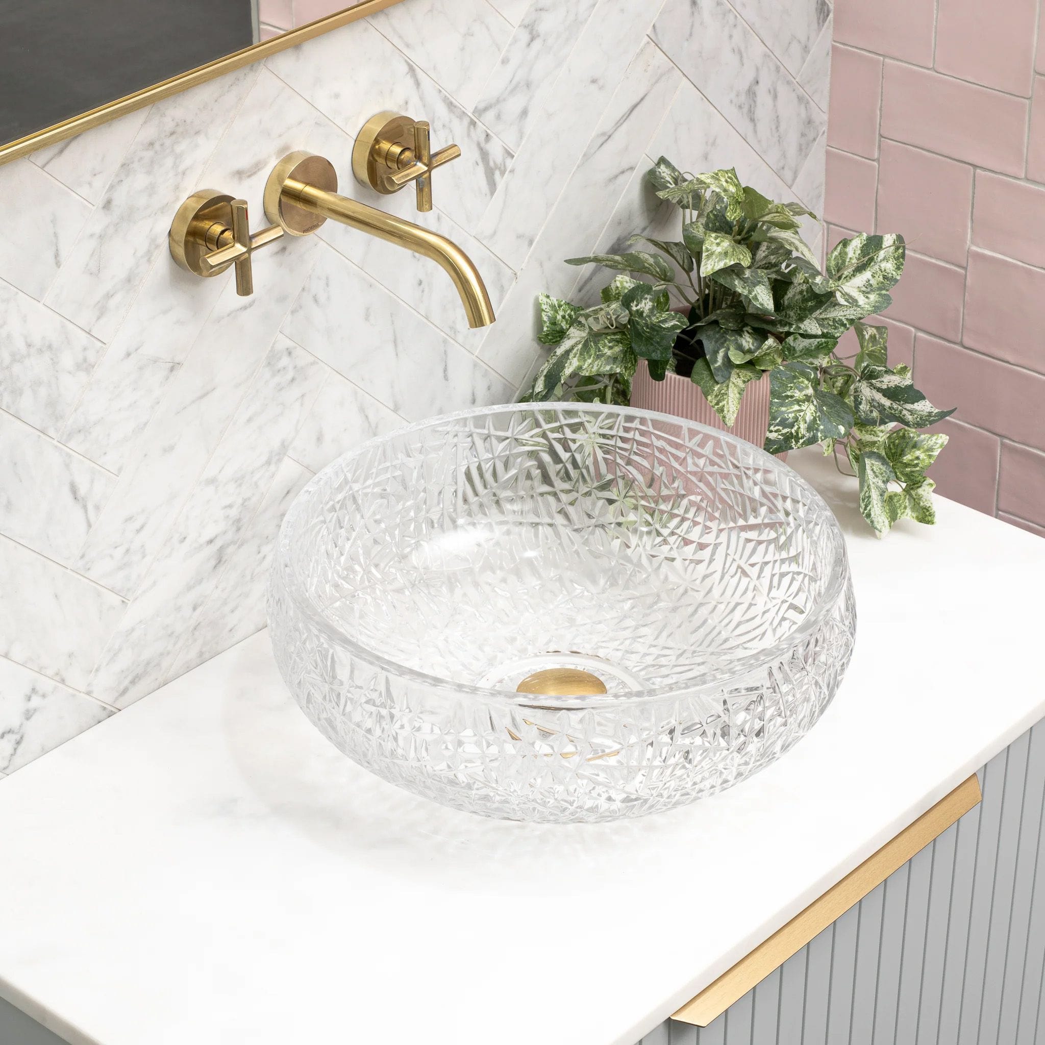 Lavoar pe blat Rea Ice Cristal, latime de 40 cm, transparent
