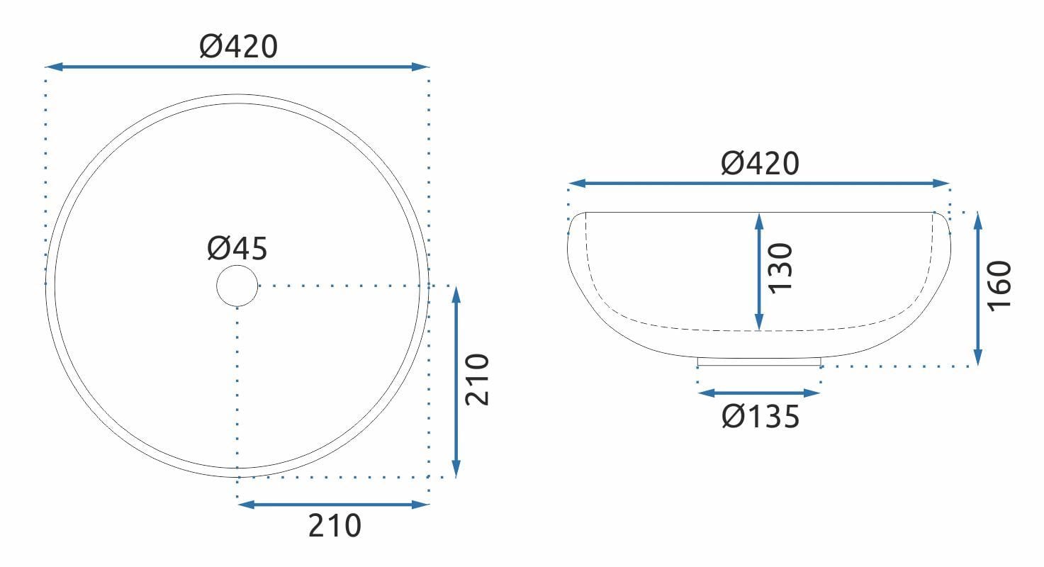 Lavoar pe blat Rea Ice Cristal, latime de 42 cm, negru transparent
