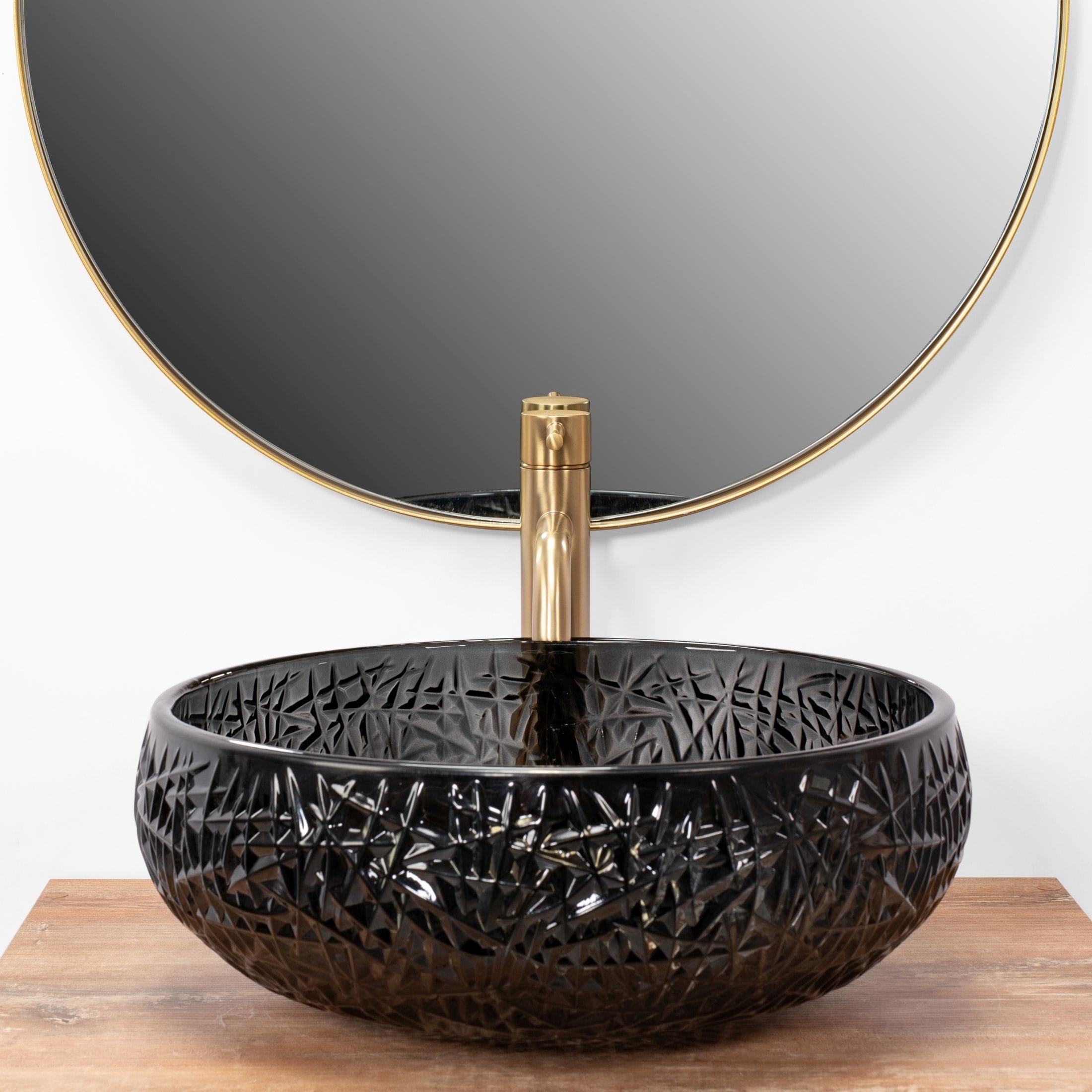 Lavoar pe blat Rea Ice Cristal, latime de 42 cm, negru transparent