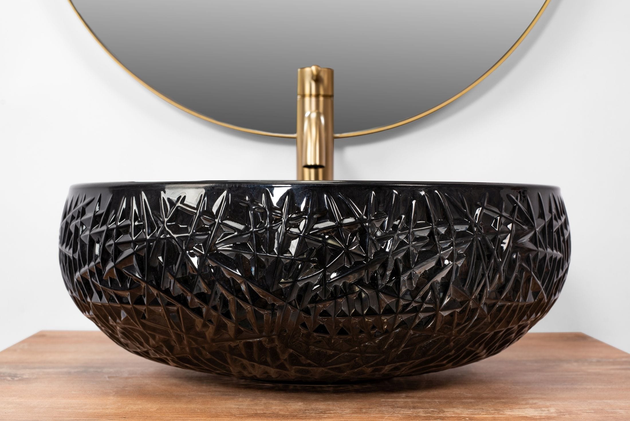 Lavoar pe blat Rea Ice Cristal, latime de 42 cm, negru transparent